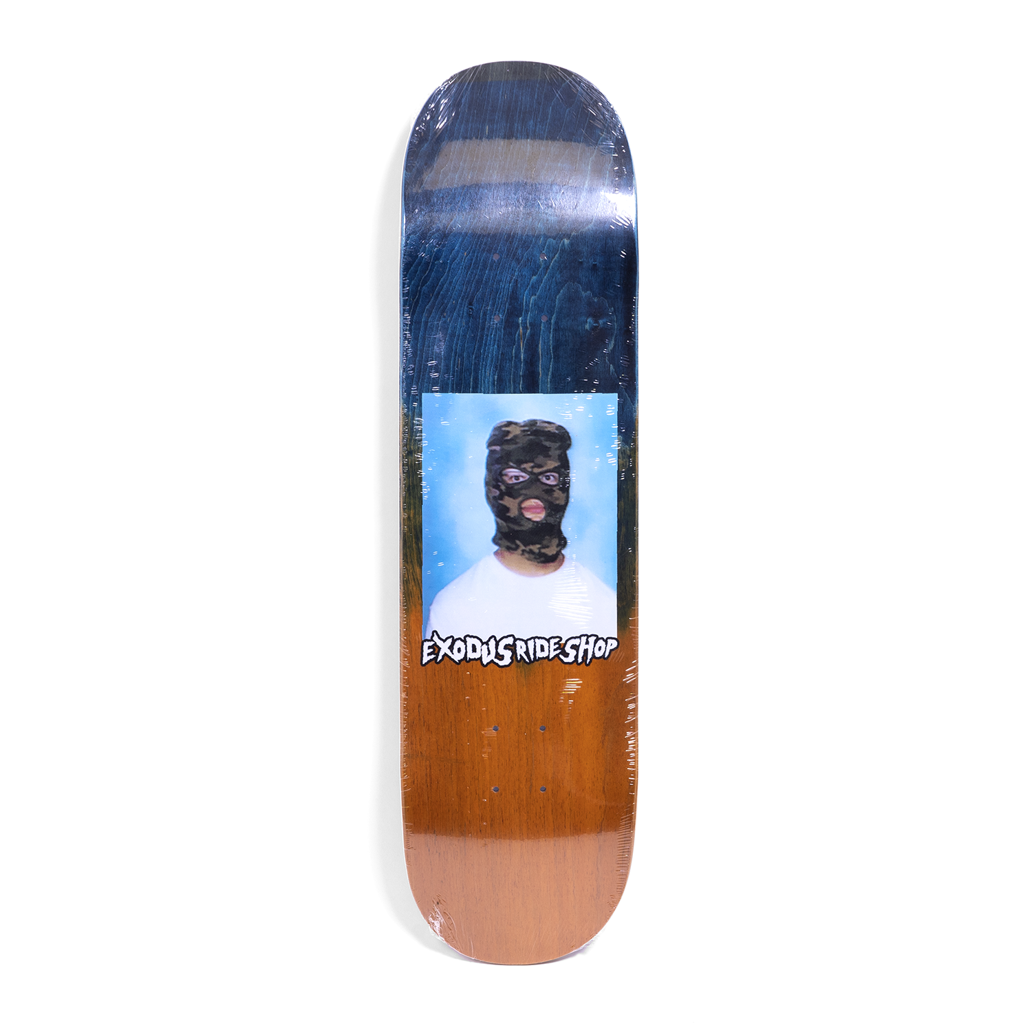 Blue/Orange Faded Stain Exodus Ski Mask Skateboard Deck