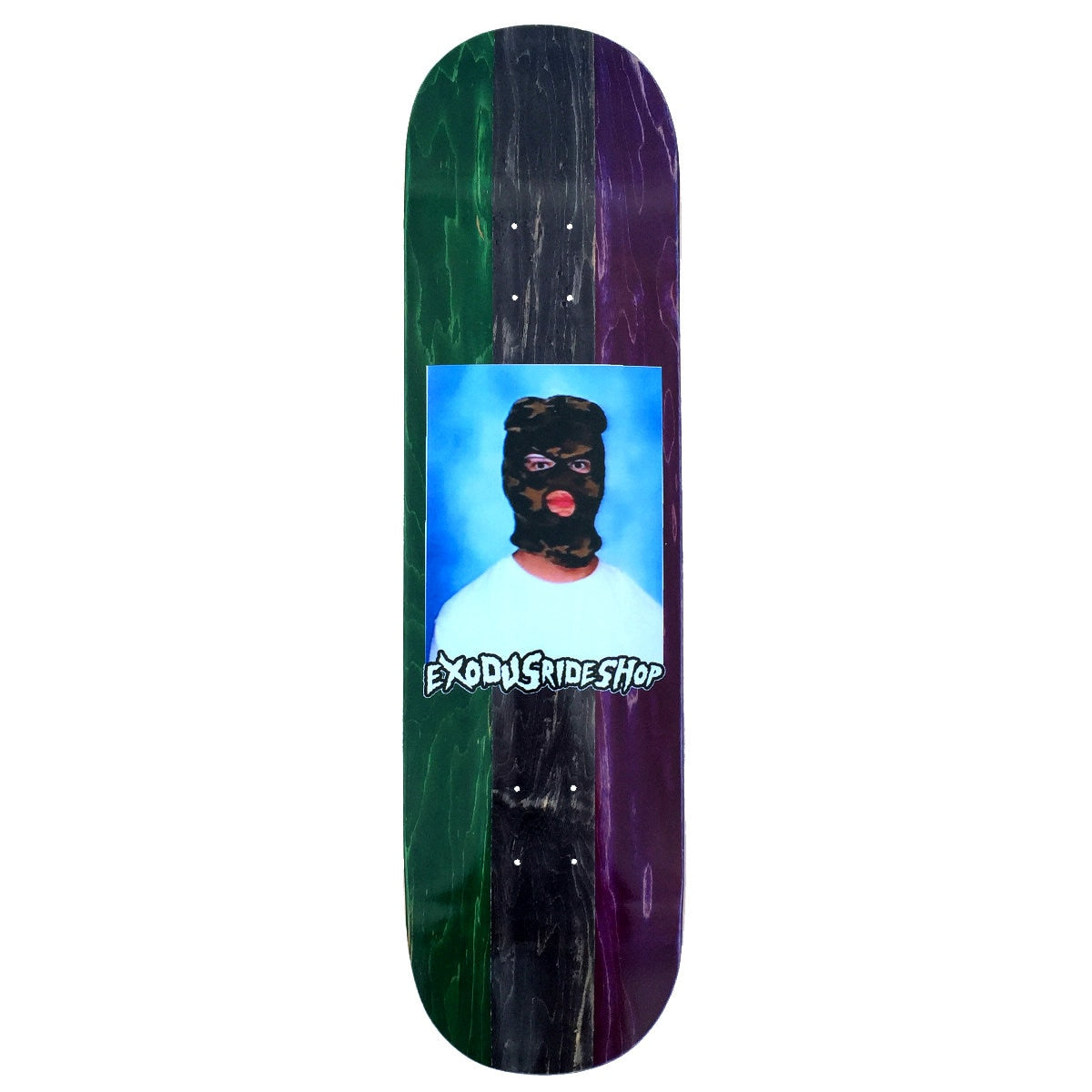 Exodus Ski Mask Full Skateboard Deck - Green/Black/Purple