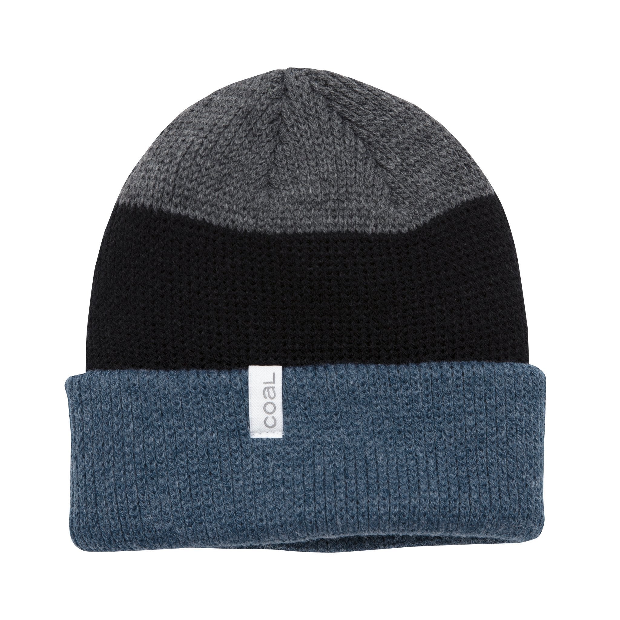 Heather Slate Stripe Frena Thick Knit Coal Cuff Beanie