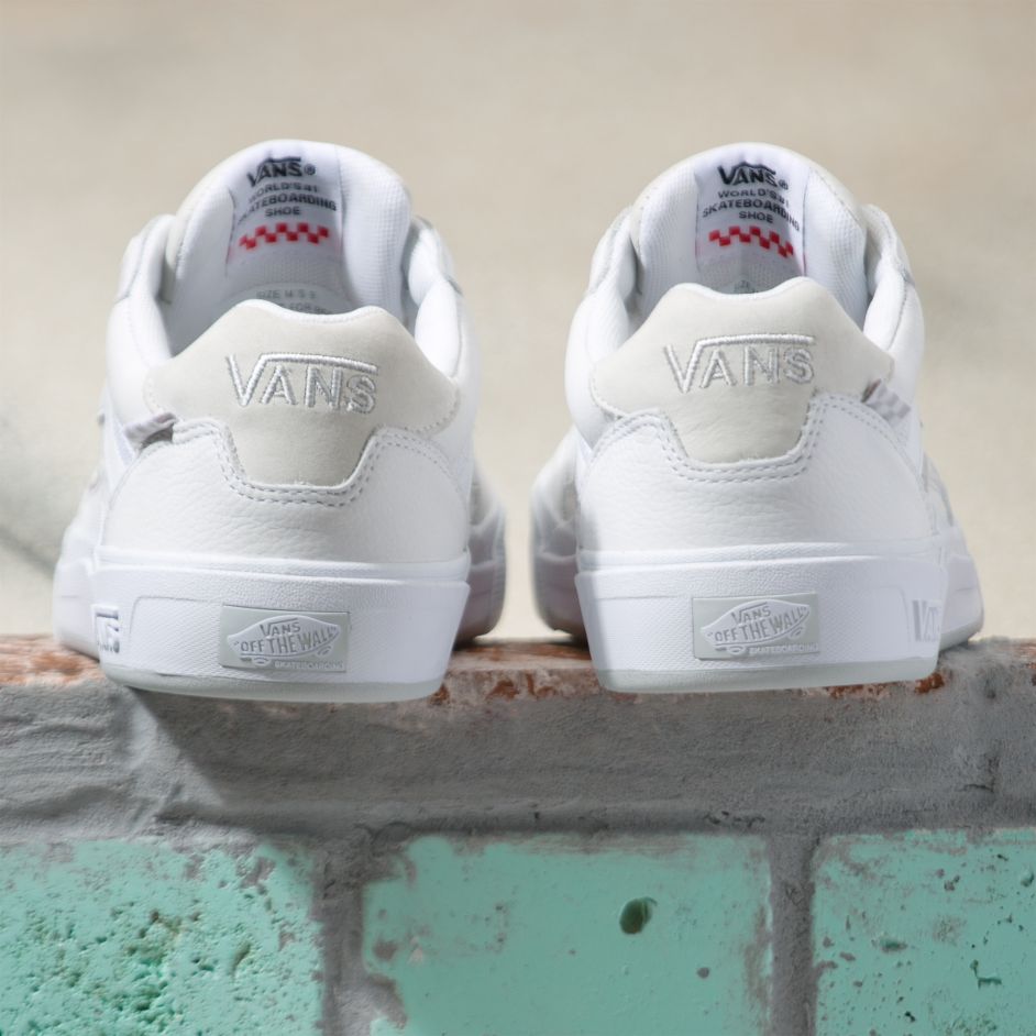 White Leather Vans Wayvee Skateboard Shoe Back