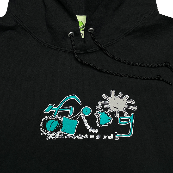 Black Splat Logo Frog Skateboards Hoodie Detail