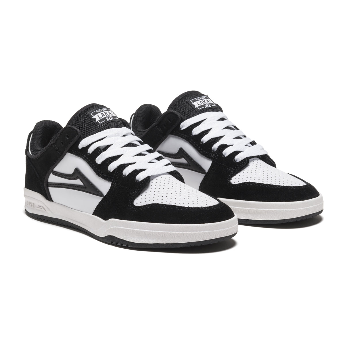 Black/White Suede Lakai Telford Low Skateboard Shoe Front