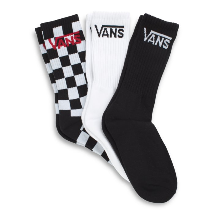 Boys Black Checkerboard 3-Pack Vans Classic Crews Socks