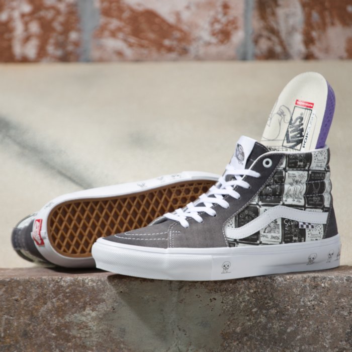Vans Daniel Johnston Skate Sk8 Hi Raven Gray Suede Canvas High Top Mens 8.5 Shoe Vans Skate SK8-Hi Men main image 2