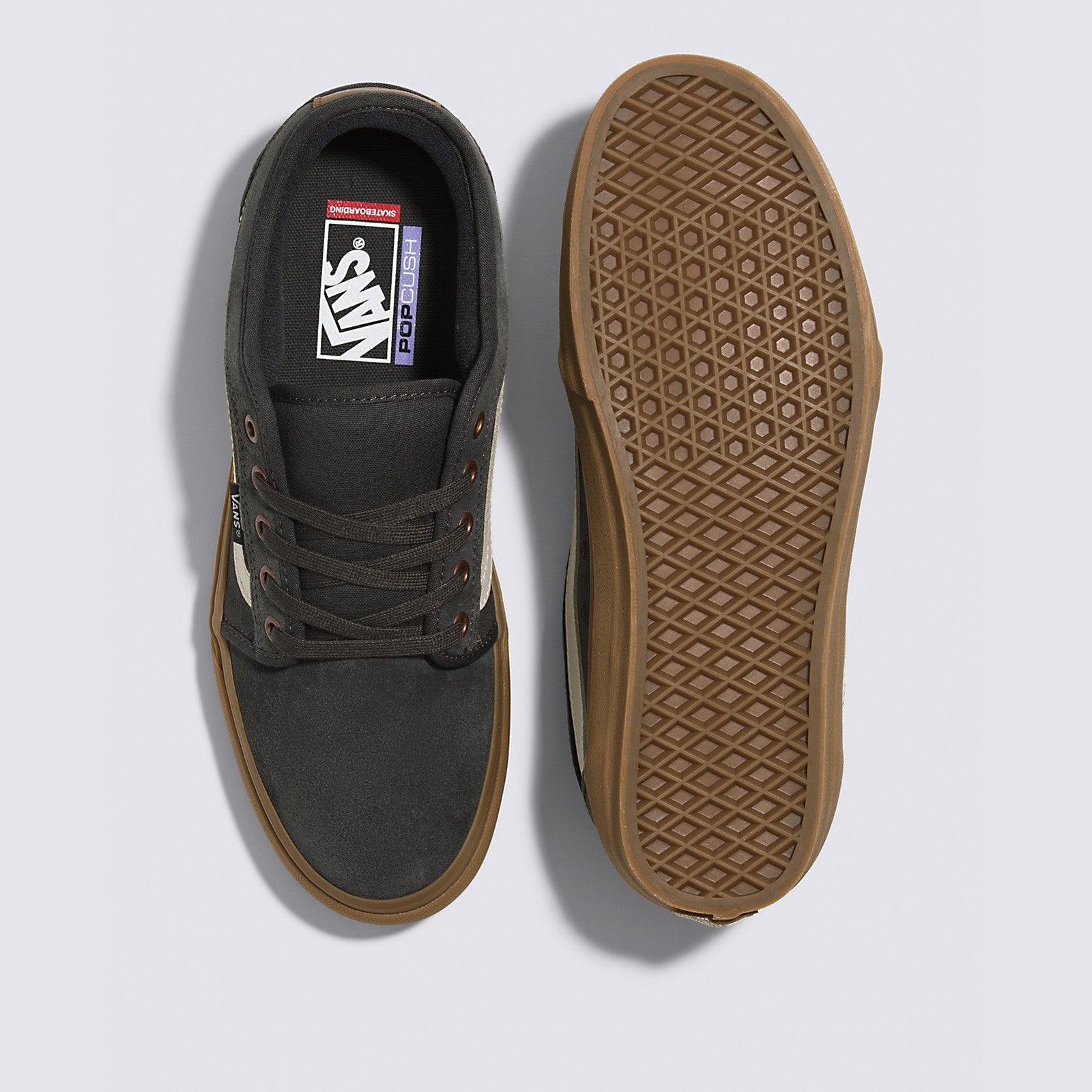 Dark Grey/Gum Chukka Low Sidestripe Vans Skate Shoe Top and Bottom