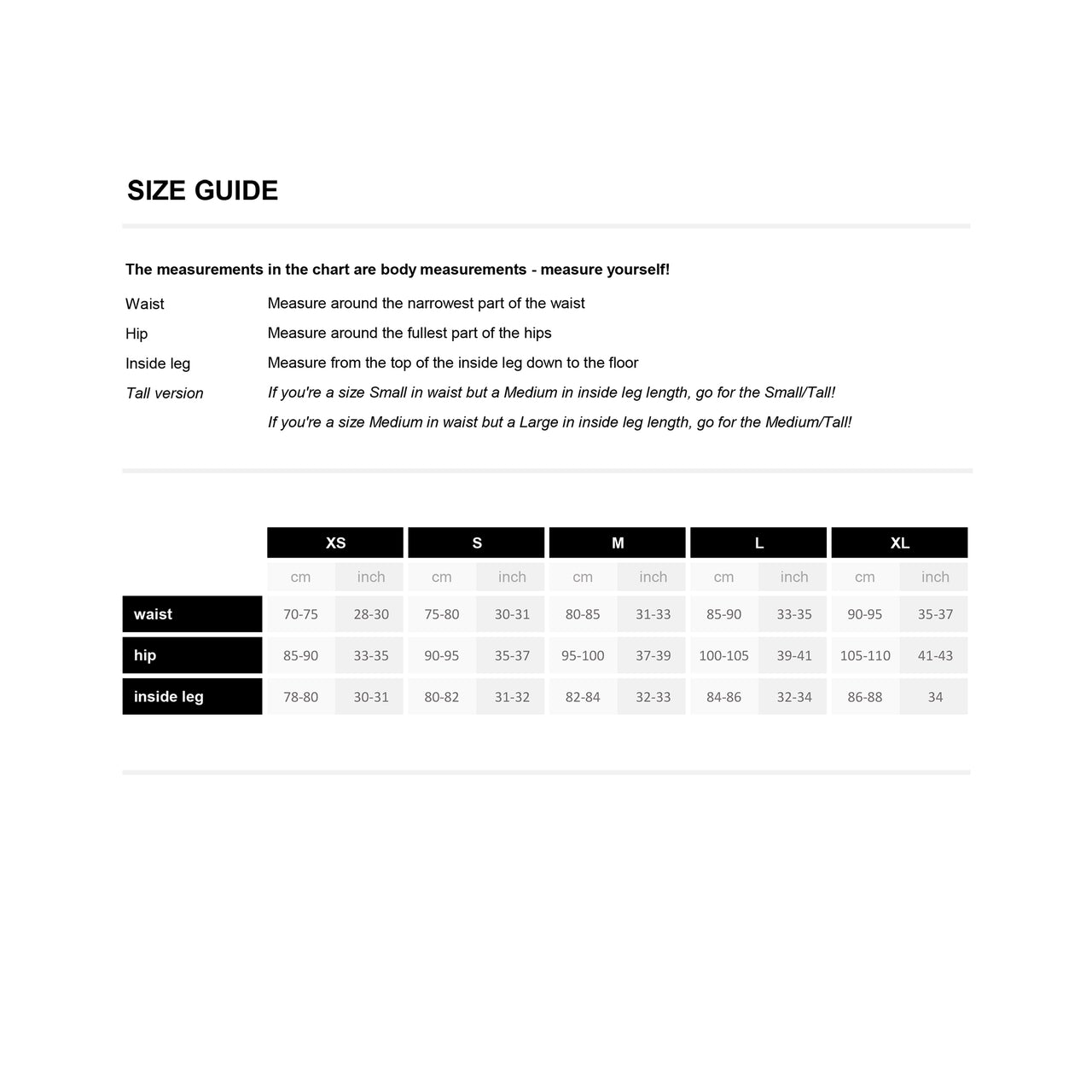 Polar Skate Co Pant Size Chart