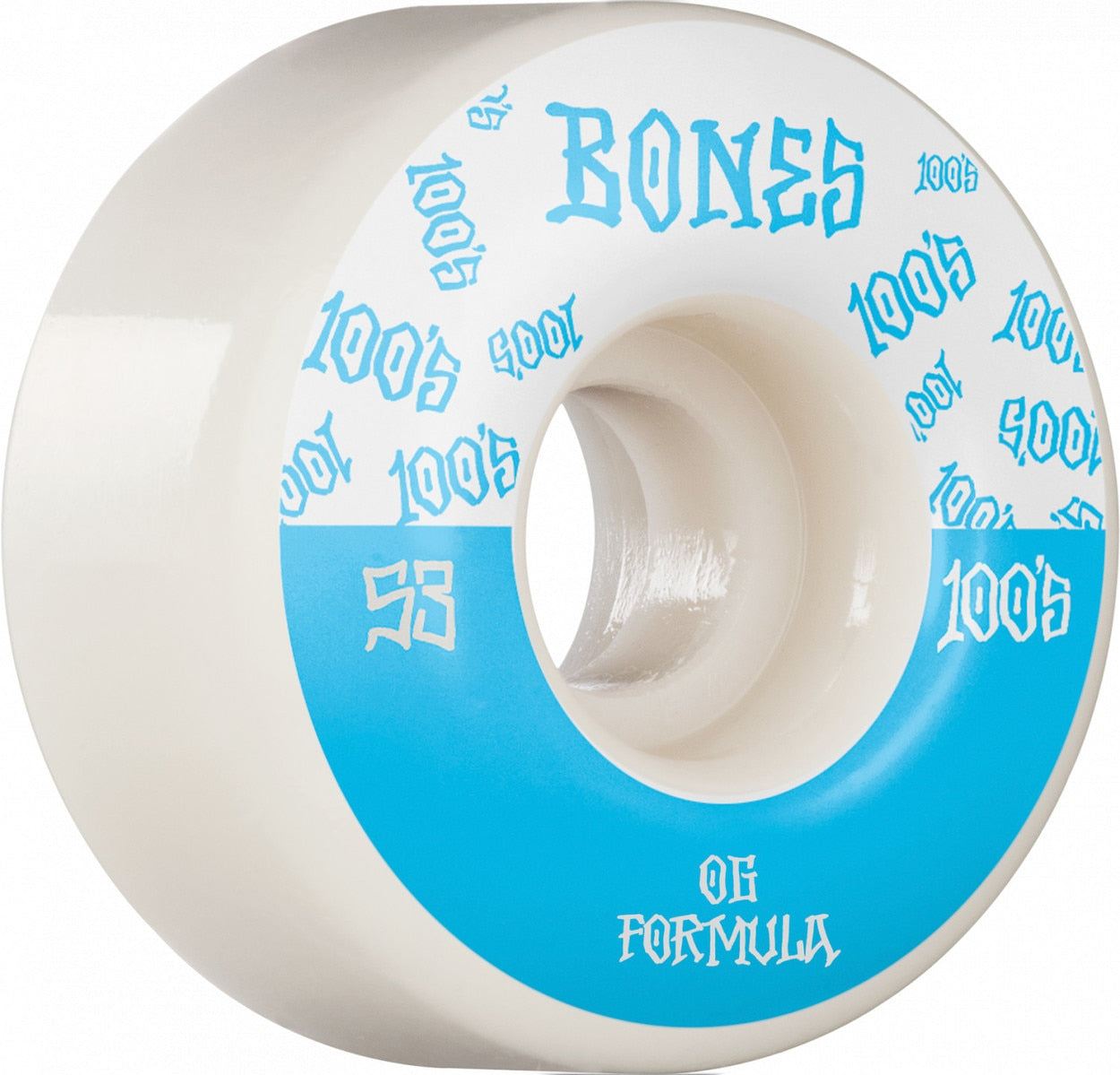 Bones 100s V4 Wide OG Formula Skateboard Wheels -White/Blue