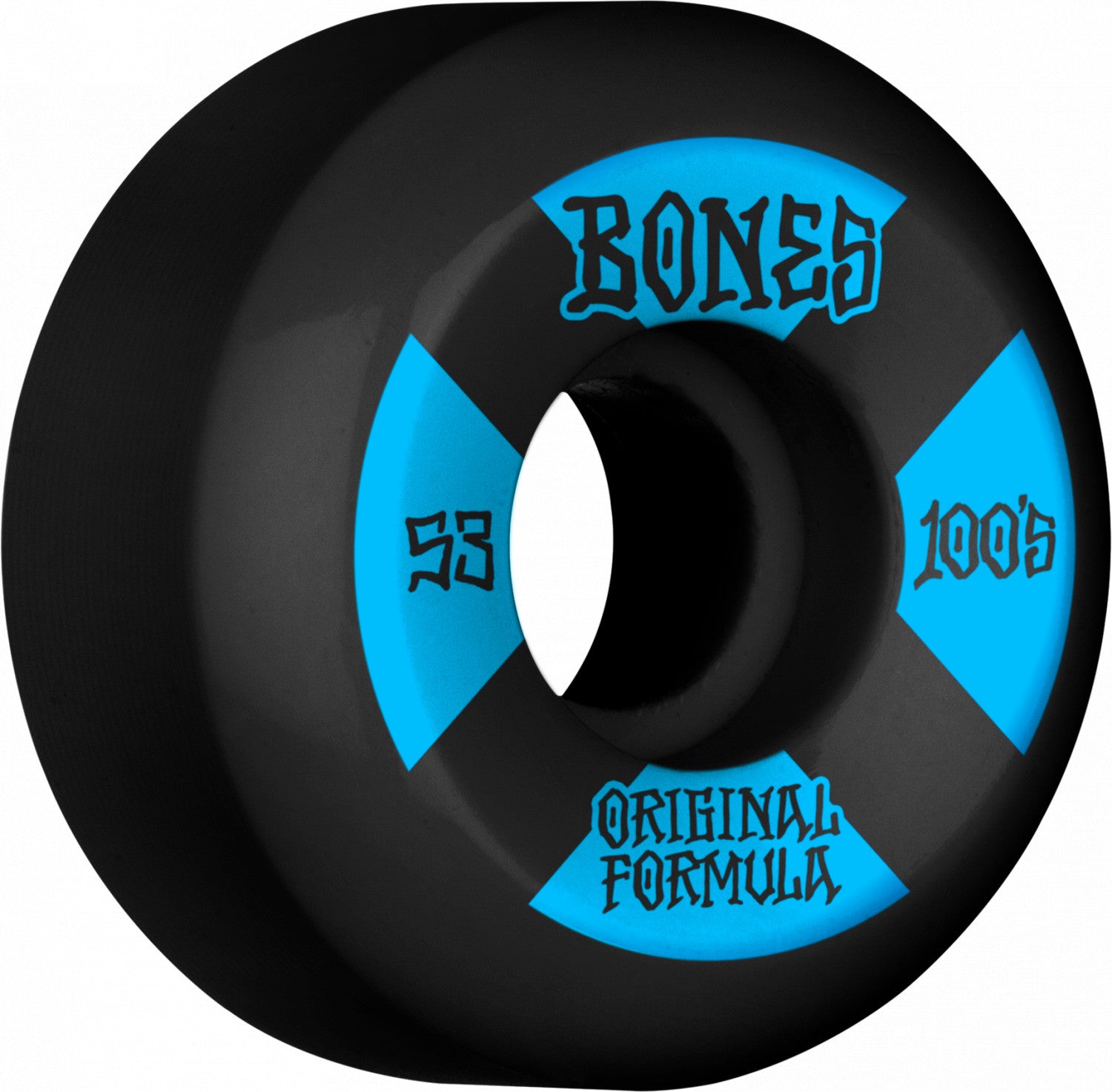 Black/Blue Bones v5 100s Wheels