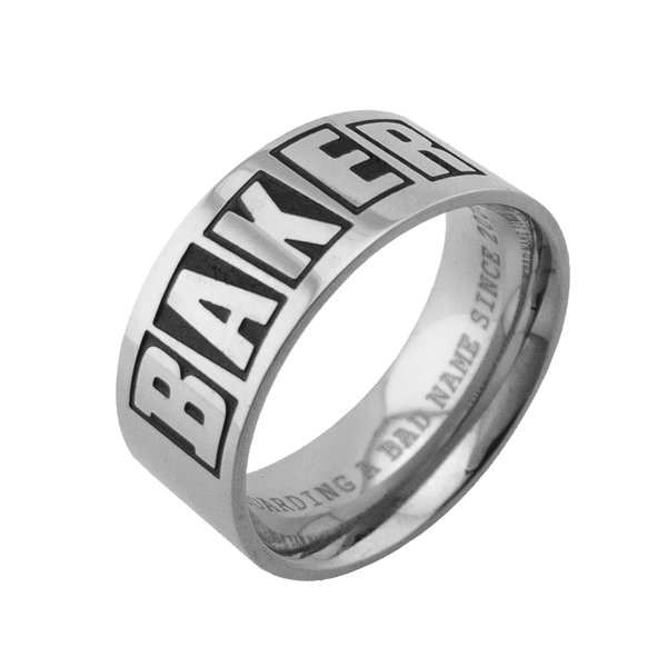 Silver Brand Logo Baker Skateboards Ring