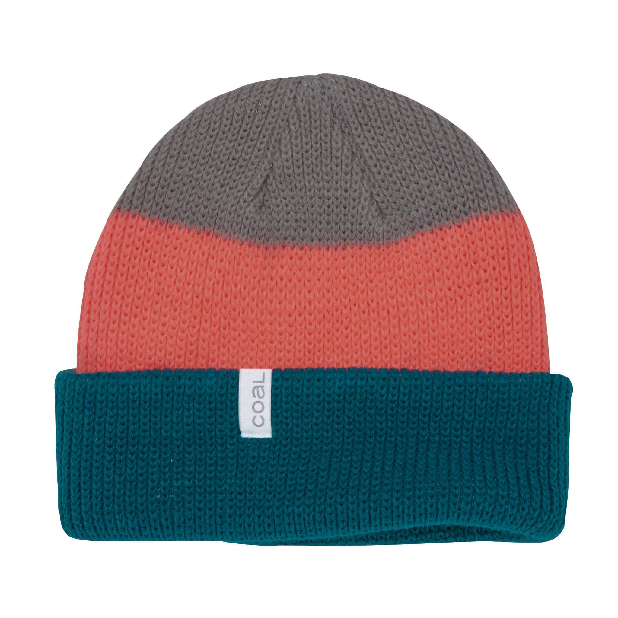 Teal Stipe Thick Knit Frena Coal Cuff Beanie