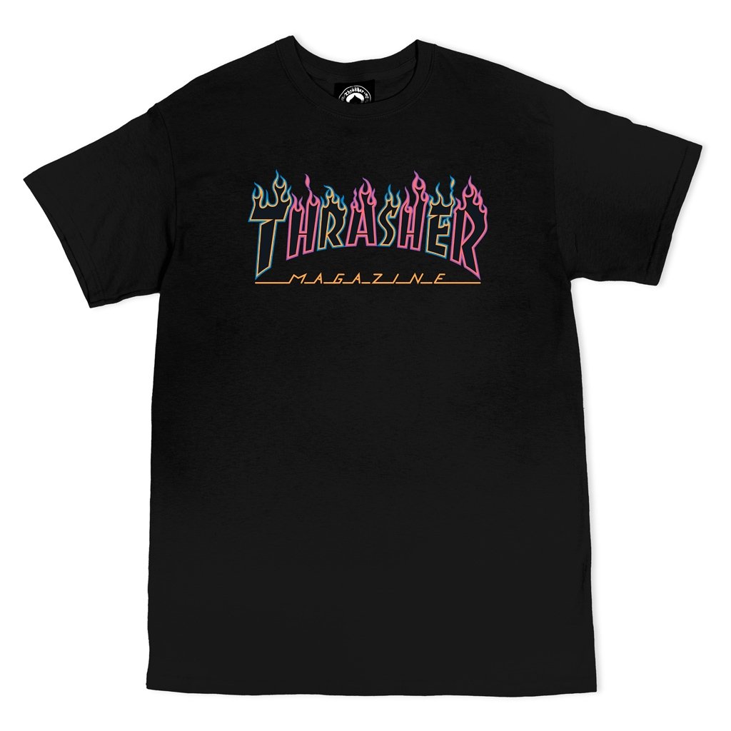 Black Neon Double Flame Thrasher Magazine Logo Tee