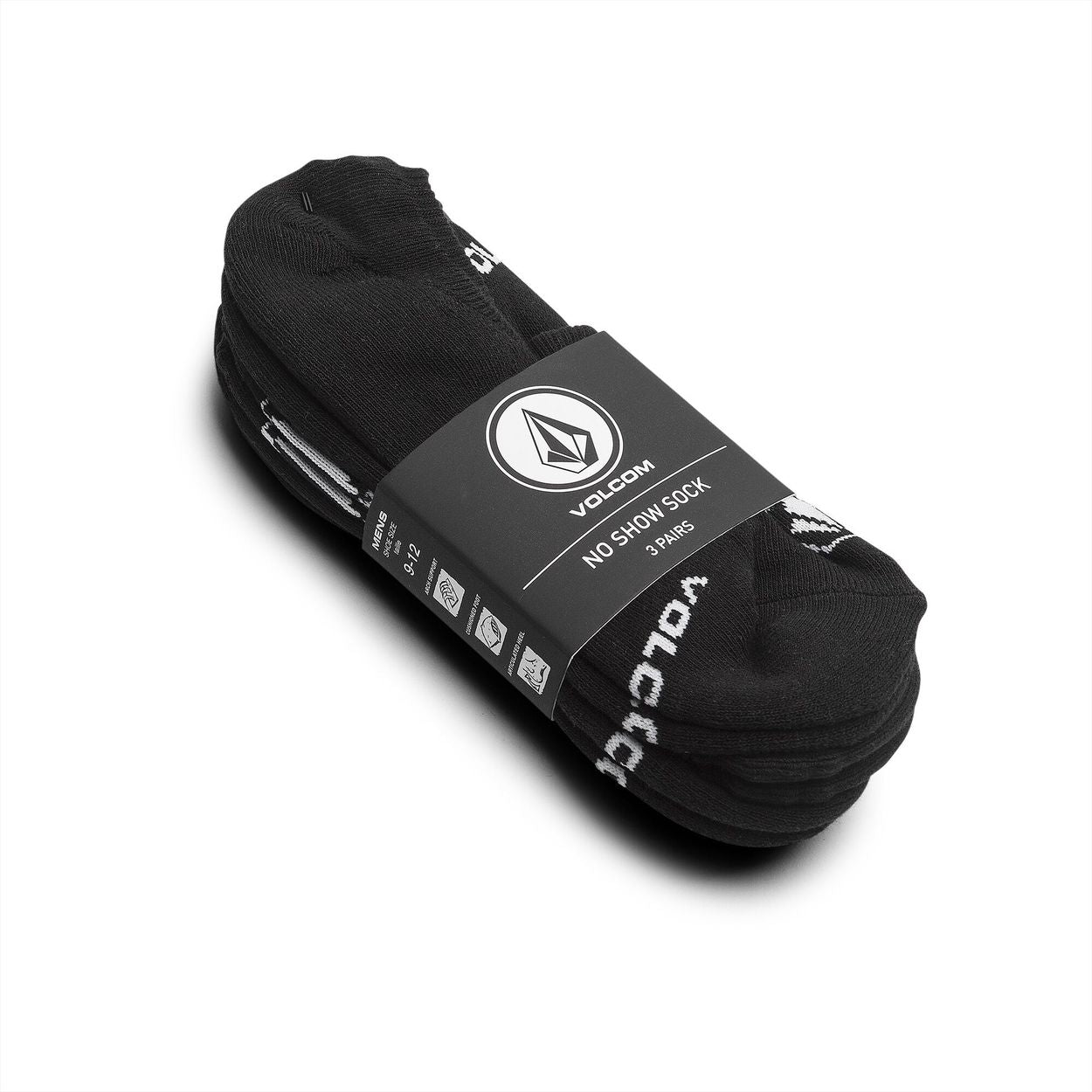 Volcom No Show Stone Socks 3 Pack - Black
