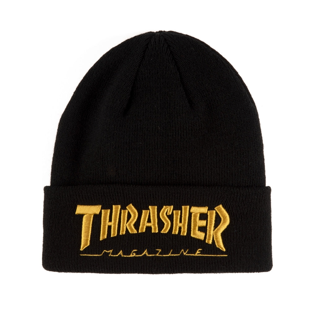 Black/Gold Embroidered Thrasher Magazine Beanie