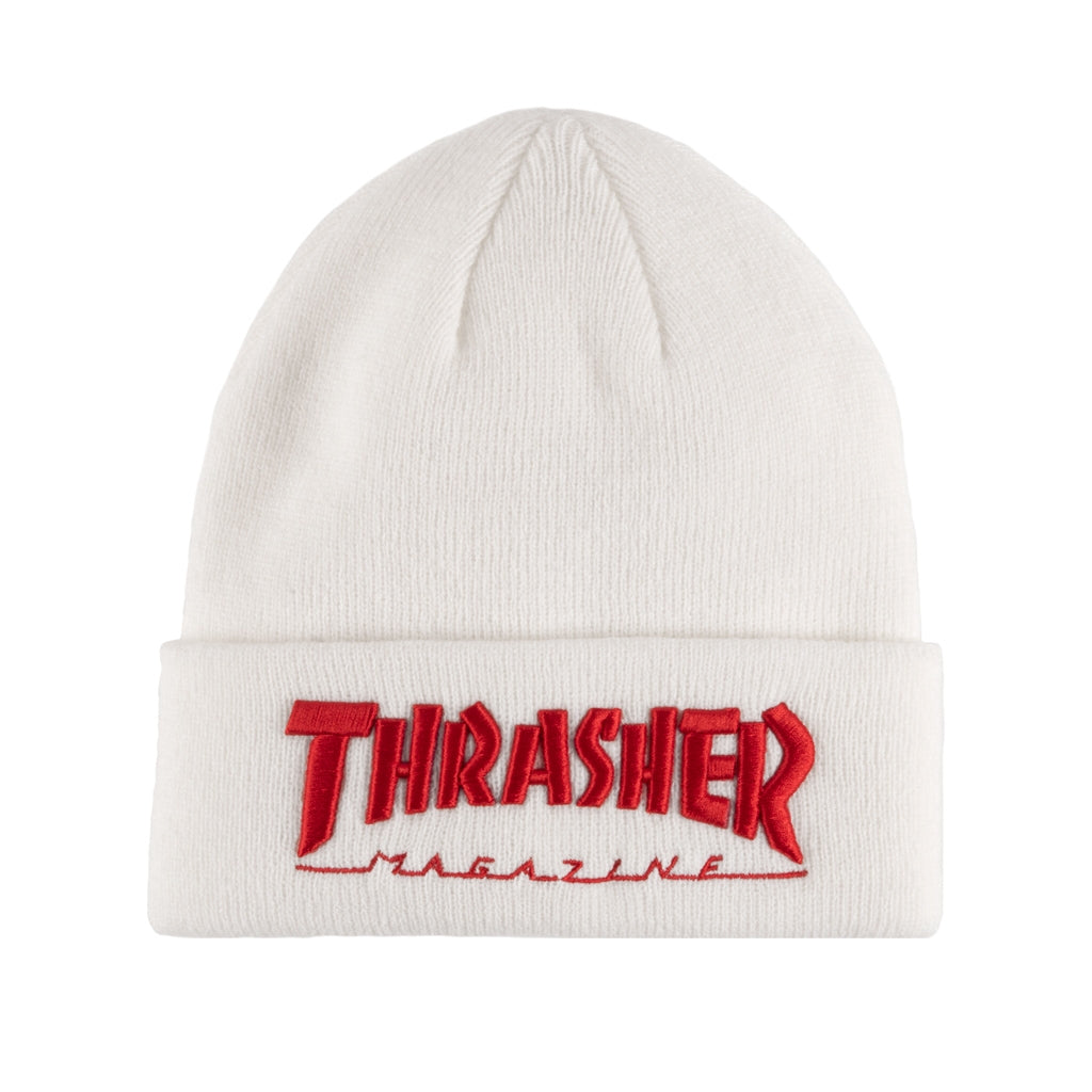 White/Red Embroidered Thrasher Magazine Beanie