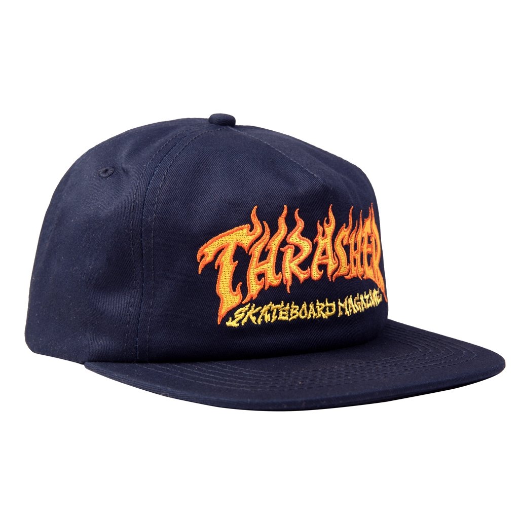 Navy Fire Logo Thrasher Magazine Snapback