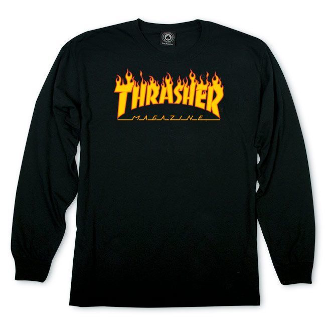 Thrasher Flame Logo Long Sleeve Tee - Black