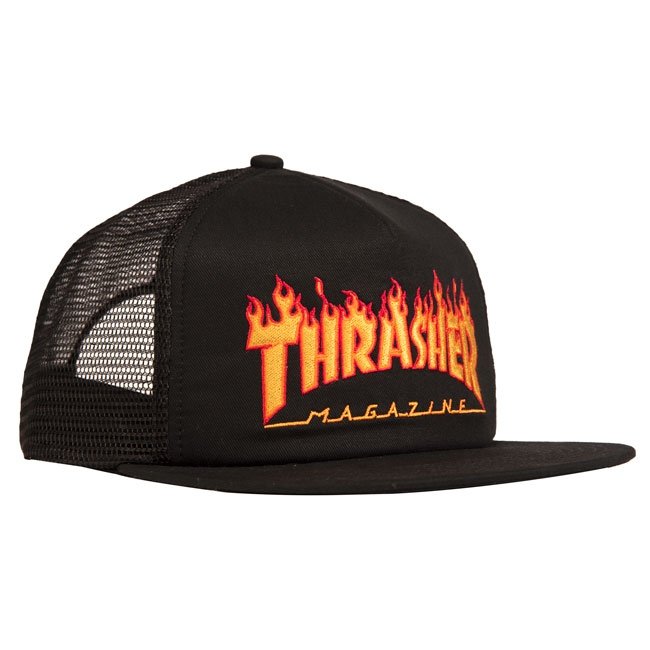 Embroidered Flame Mesh Thrasher Magazine Trucker