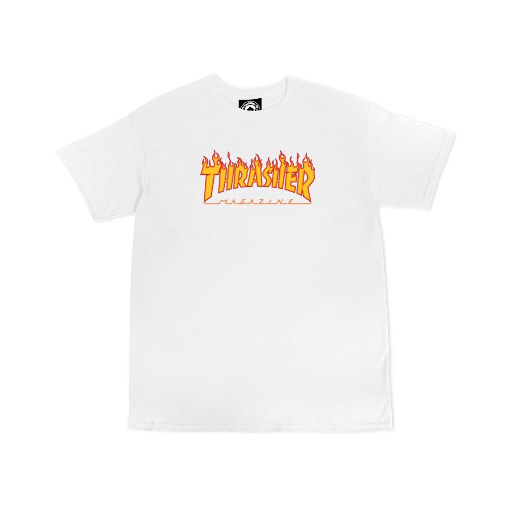 White Youth Flame Logo Thrasher Magazine T-Shirt