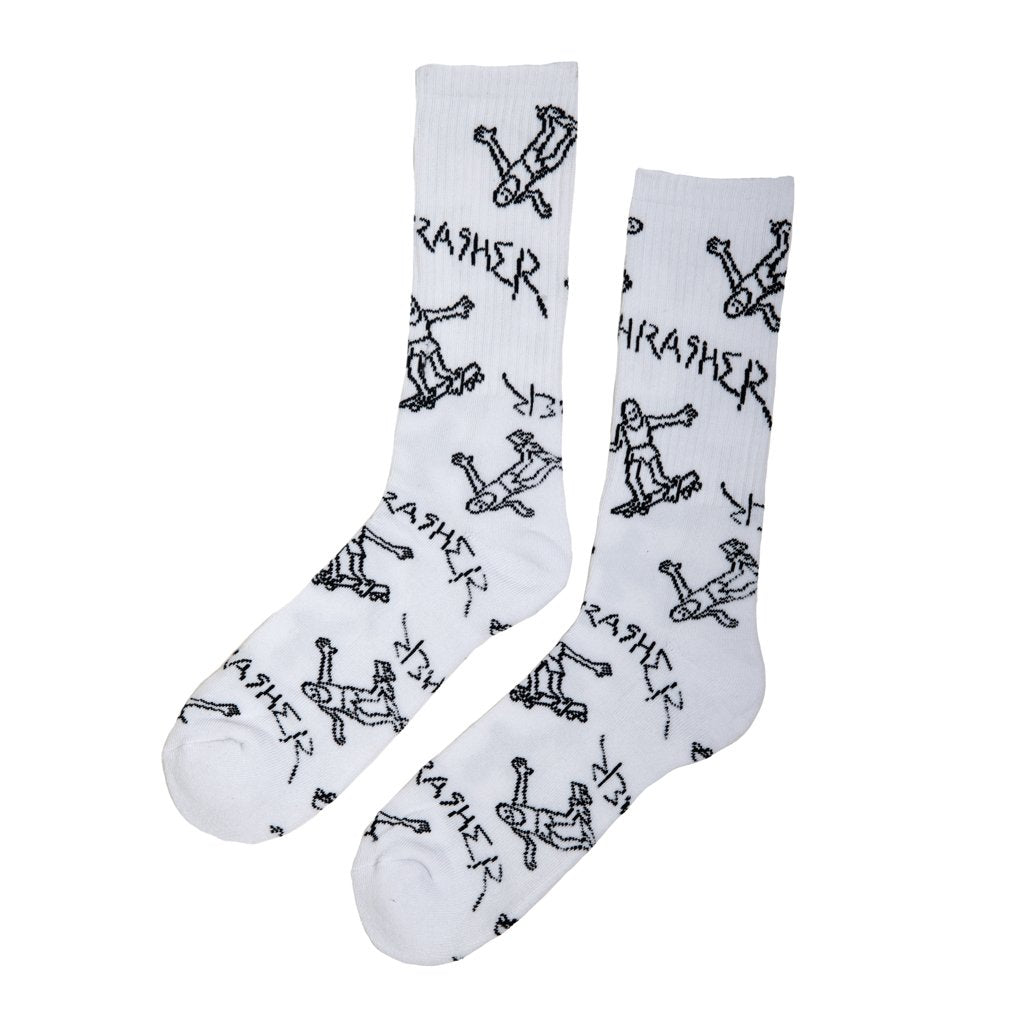 White Gonz Logo Thrasher Magazine Crew Socks