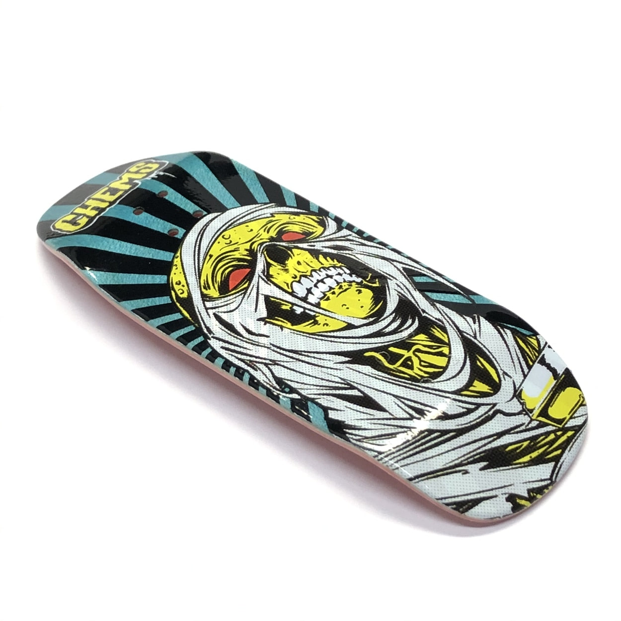 Chems x DK Yellow/Blue Rising Mummy Fingerboard Deck - Boxy Shape