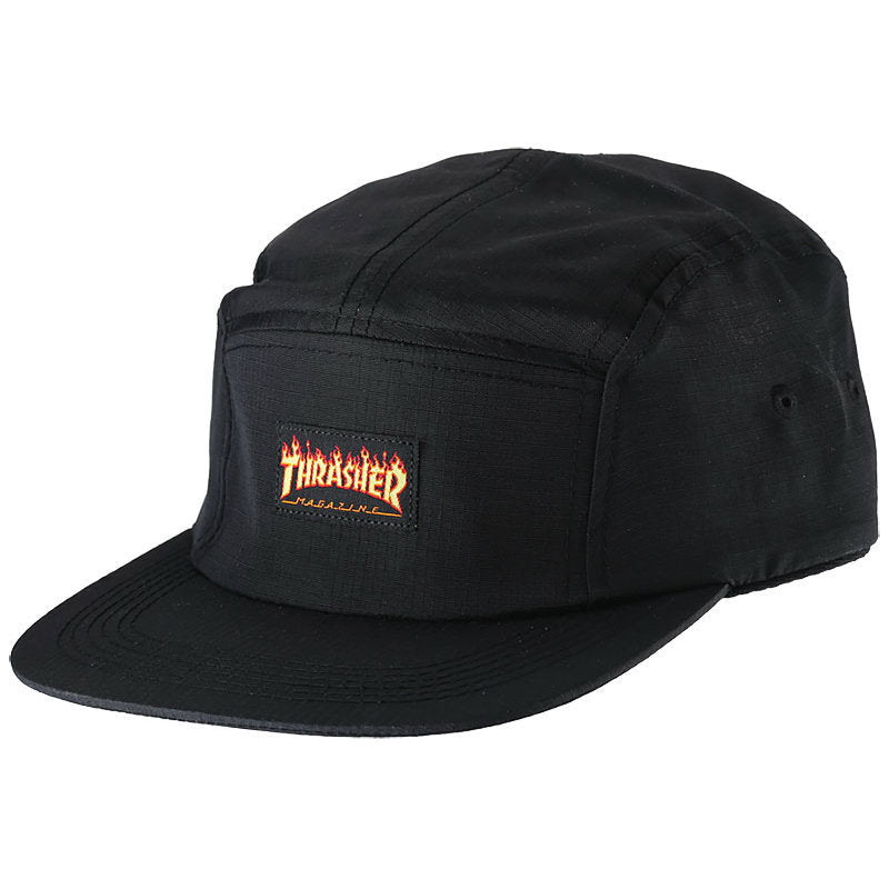 Thrasher Flame Logo 5 Panel Strap Back - Black