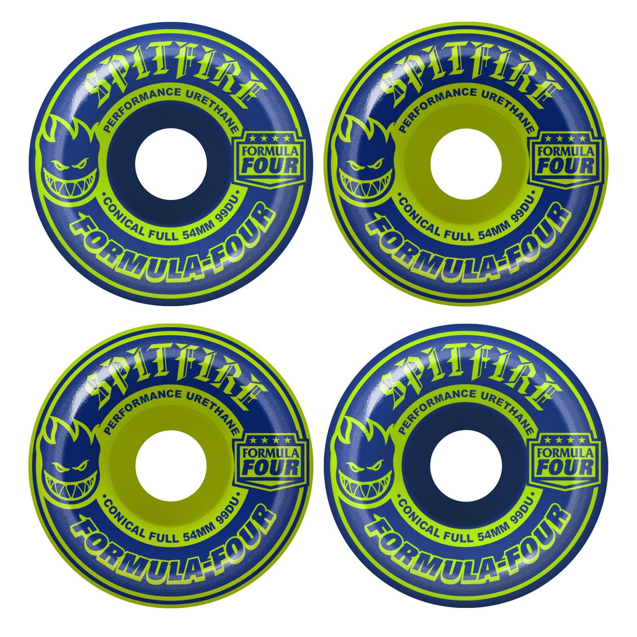 Spitfire Formula Four 99D Conical Full Skateboard Wheels - Navy/Lime