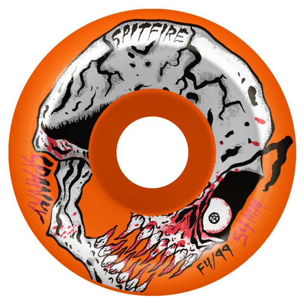 Orange Spanky Neckface Spitfire wheels