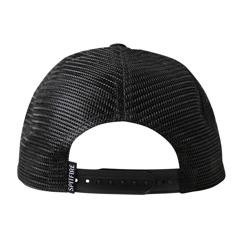Black/White Bighead Circle Spitfire Wheels Trucker hat Back