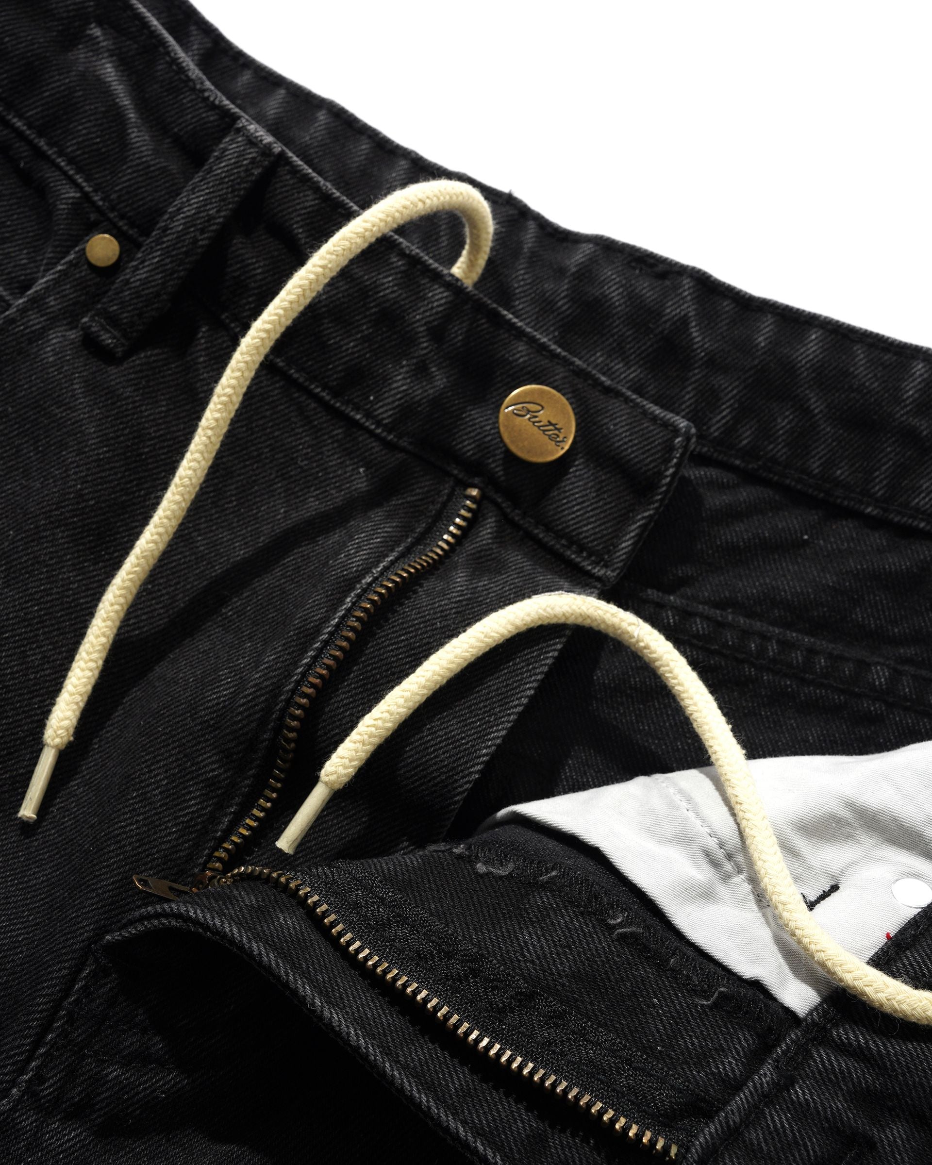 Washed black Butter Goods straight leg skate jeans with draw string
