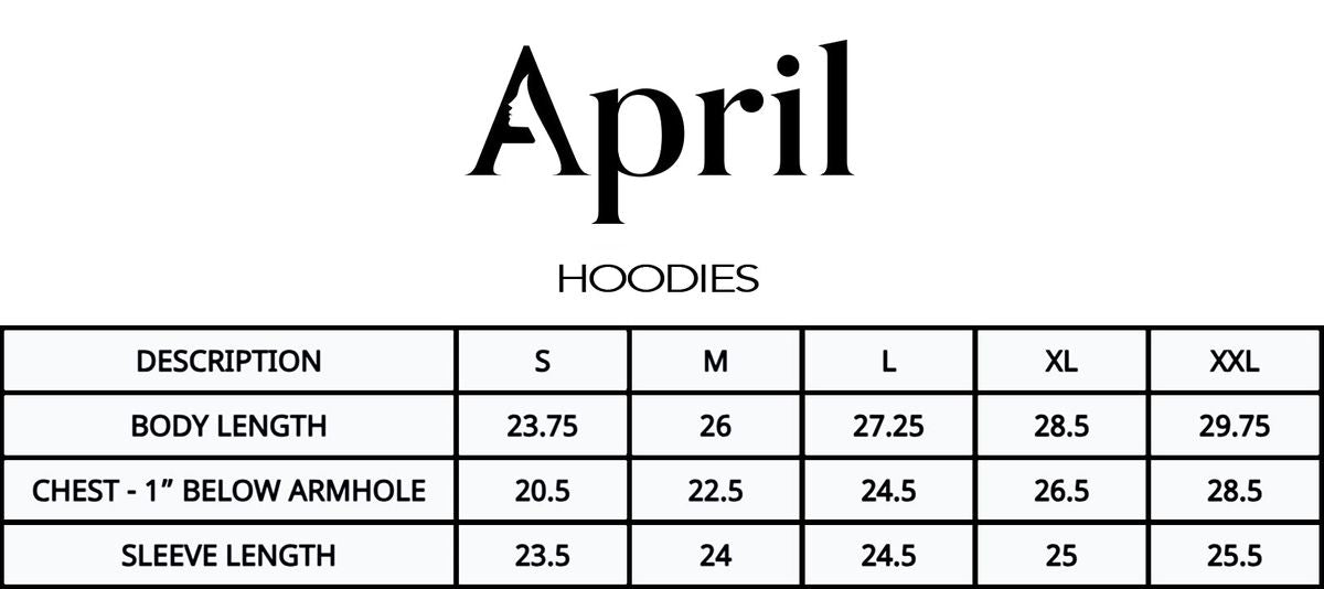 April Skateboards Hoodie Sizing Chart