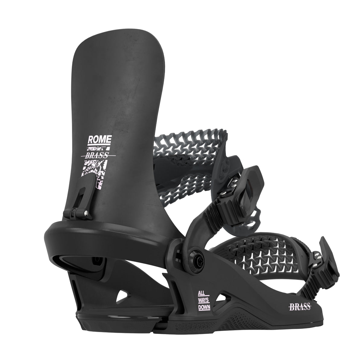 A single 2027 black Birass Rome All-Terrain Snowboard Binding shown from a side profile view against a solid white background.