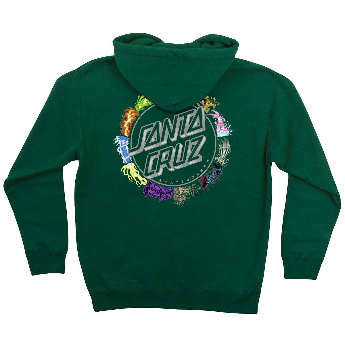 Green hoodie with Cruz X Pokémon TCG design on the back against a white background