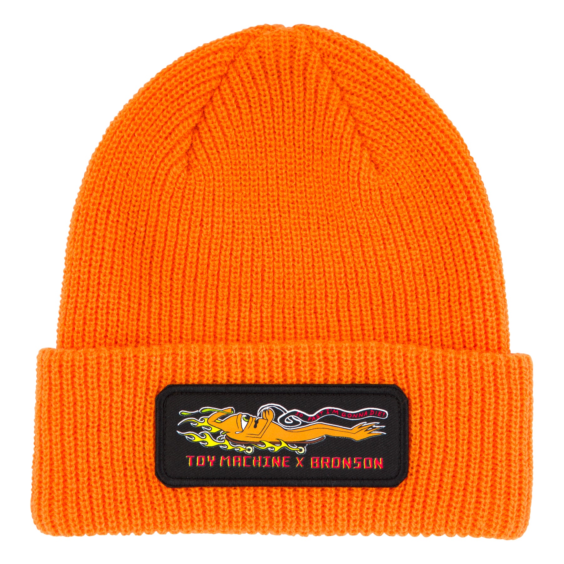 bronson x toy machine ribbed patch beanie orange front