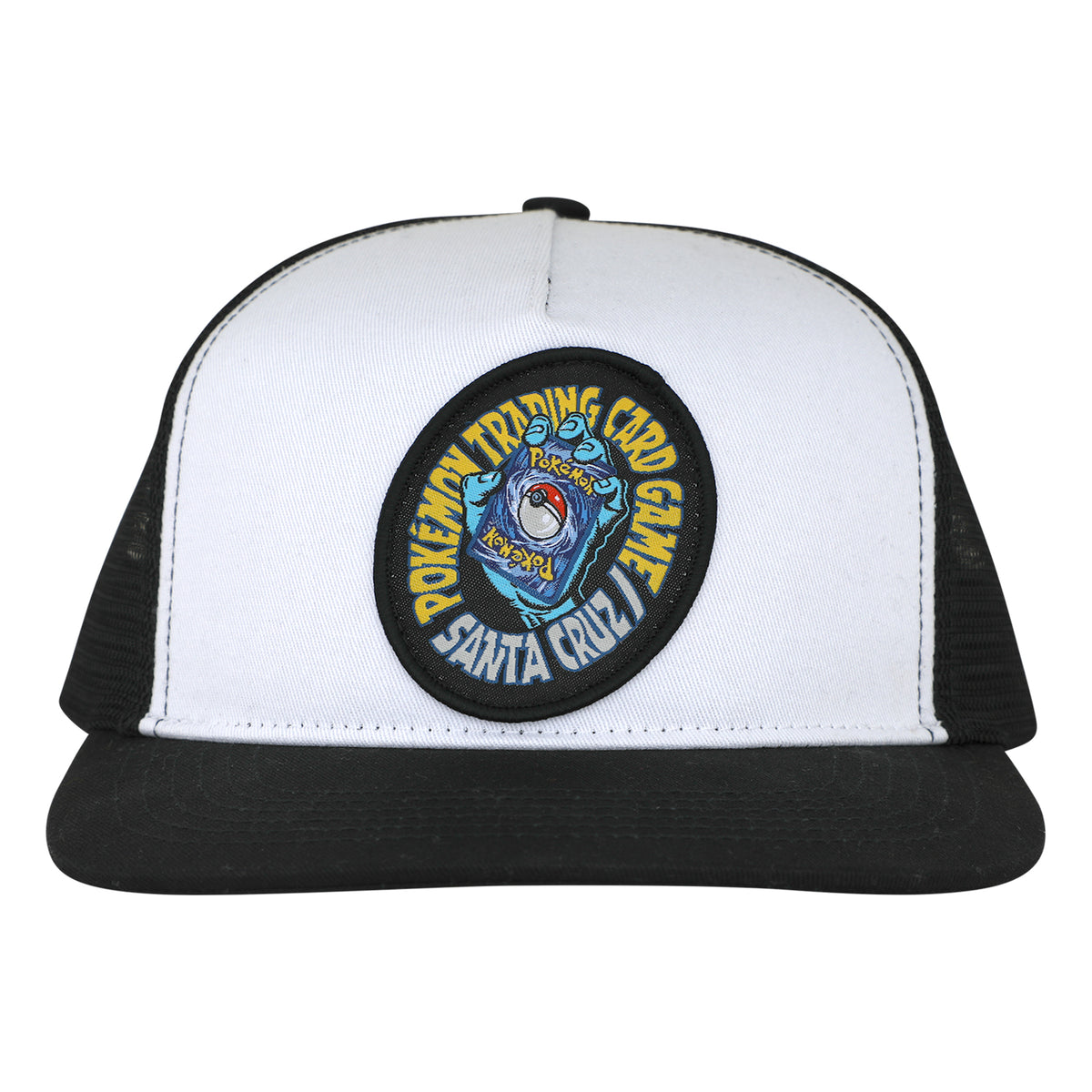 Santa Cruz X Pokémon TCG white and black trucker hat front view