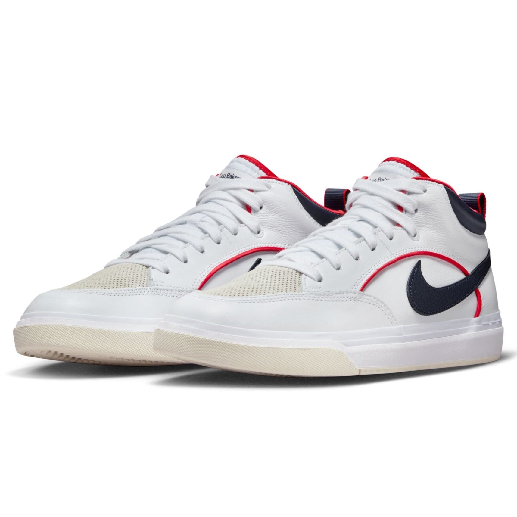 White/Navy Leo Baker Premium React Nike SB Skate Shoe Front