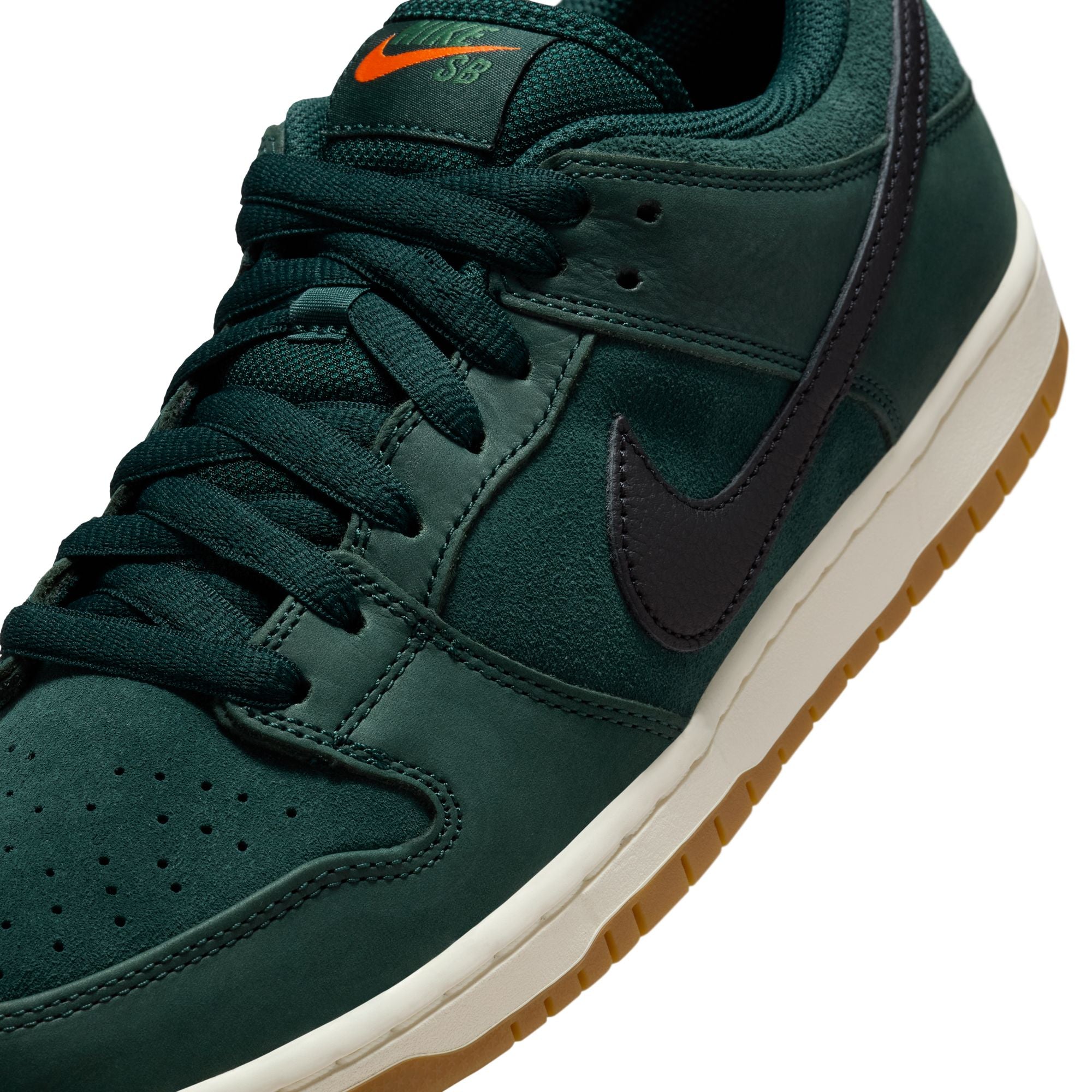Deep Fir Orange Label Nike SB Dunk Low Skate Shoe Detail
