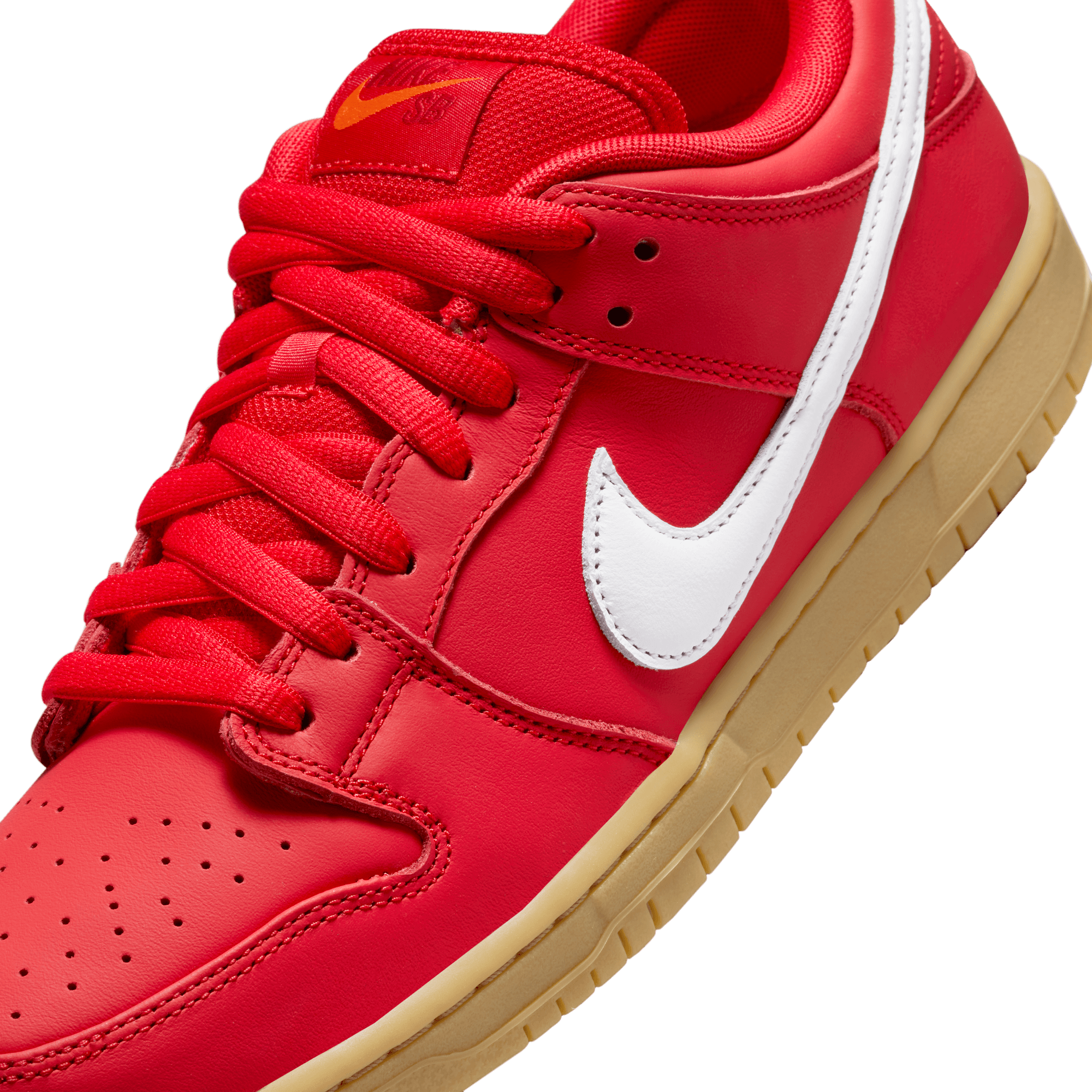 Red/Gum Orange Label Dunk Low Pro Nike SB Skate Shoe Detail