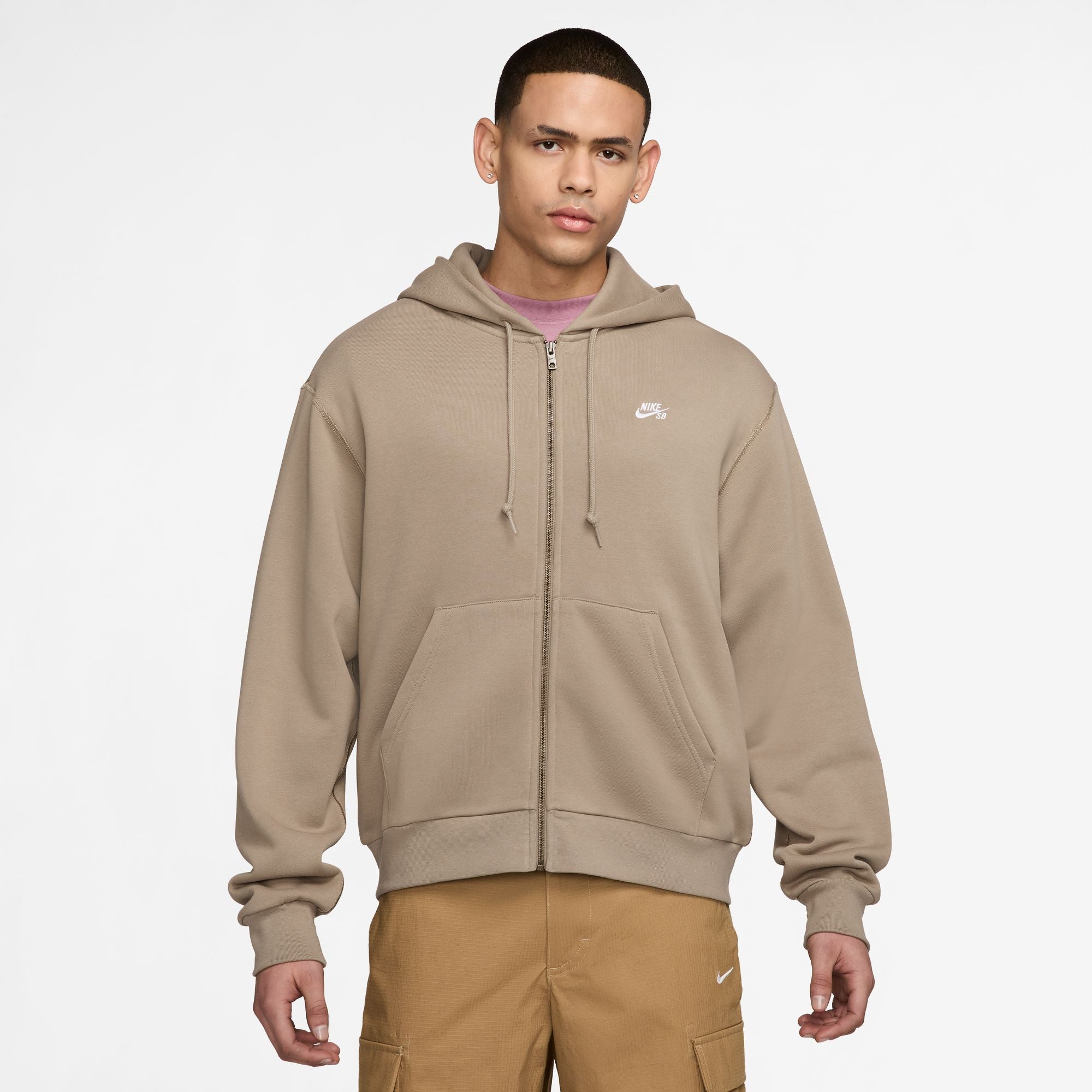 Khaki/White Full Zip Nike SB Fleece Hoodie