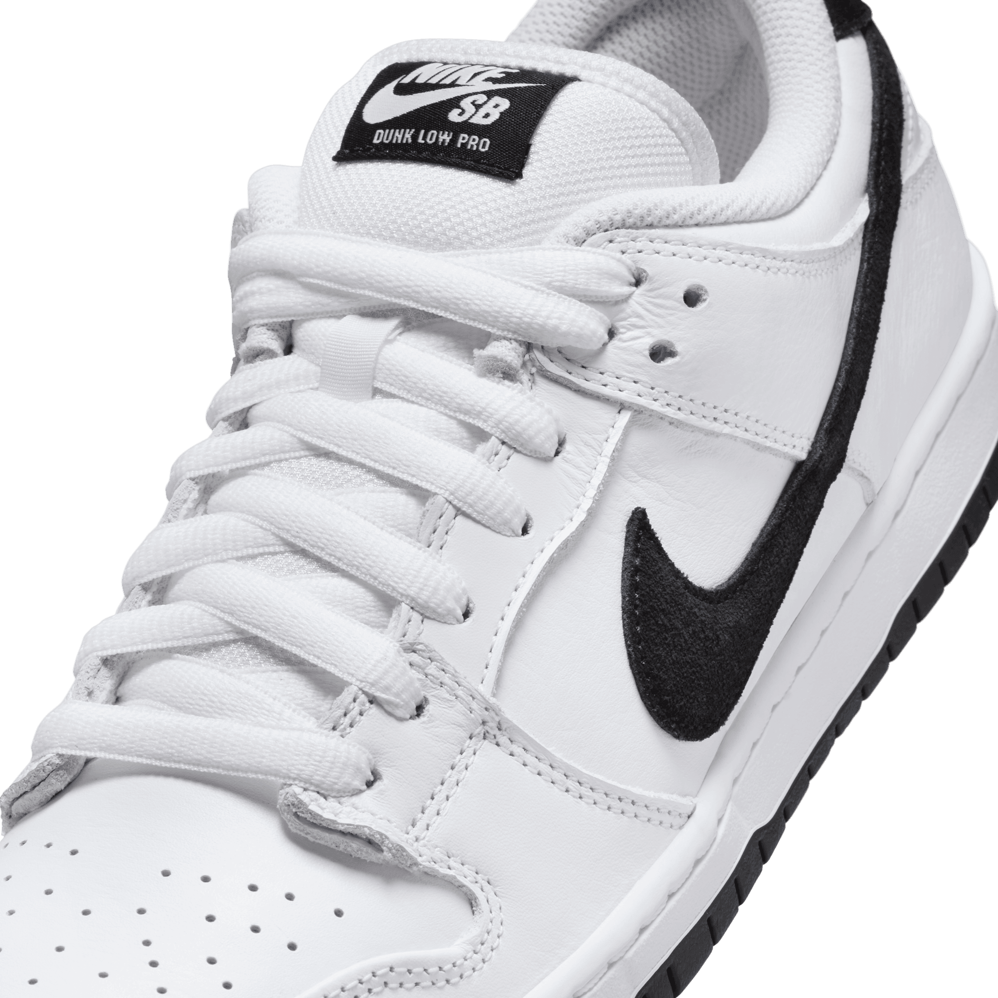 White/Black Dunk Low Pro Nike SB Skate Shoe Detail