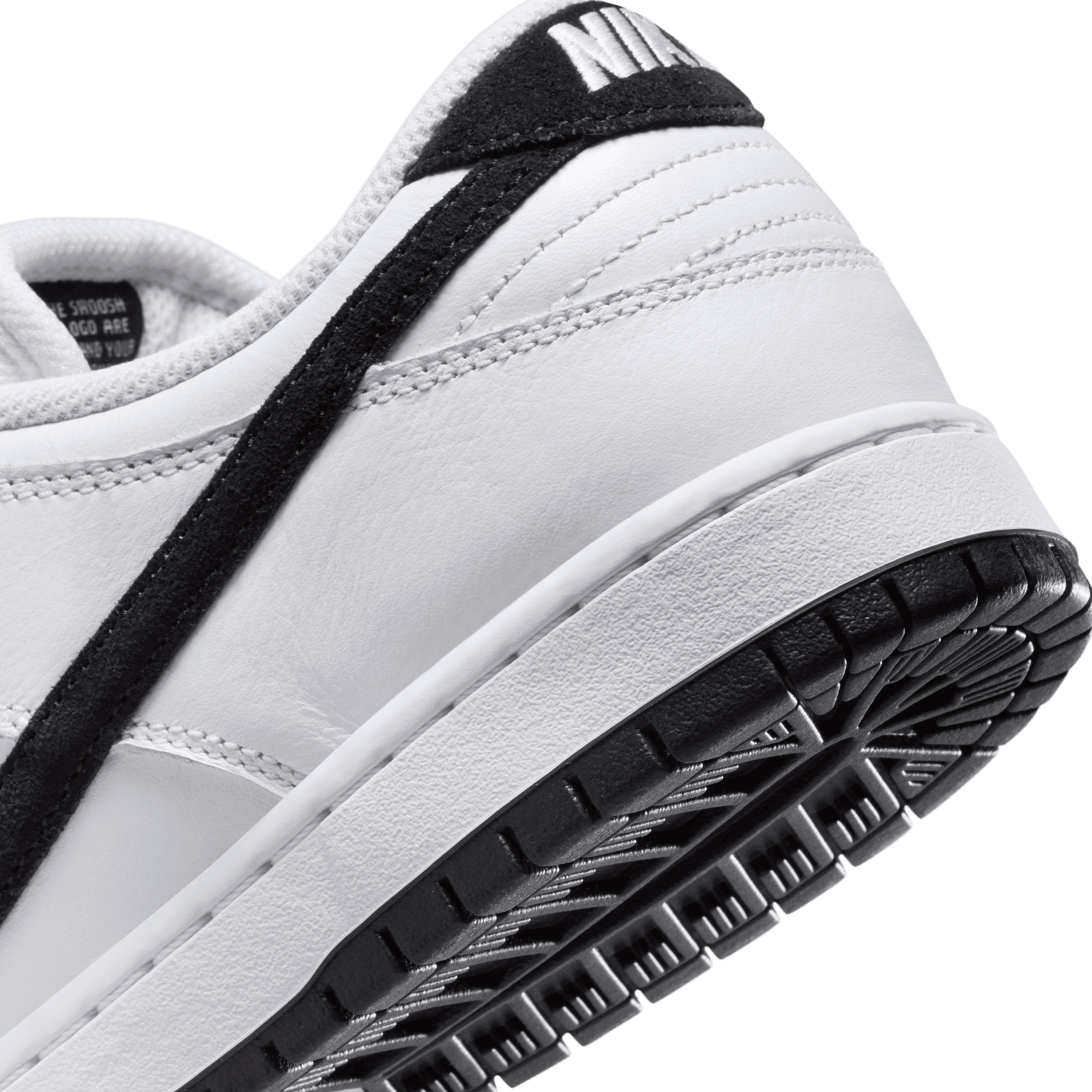 White/Black Dunk Low Pro Nike SB Skate Shoe Detail