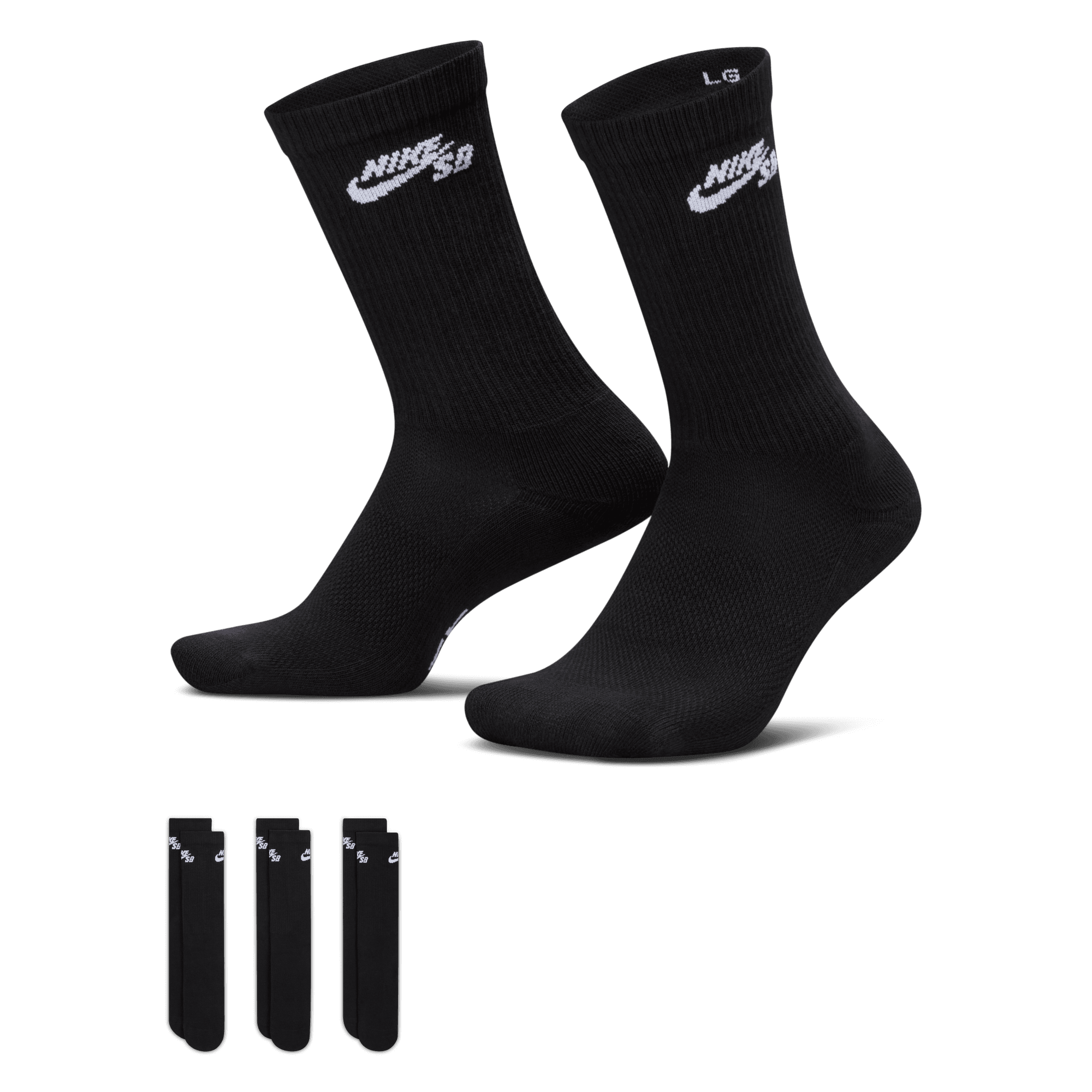 Nike SB Everyday Elevated 3-Pack Crew Socks - Black