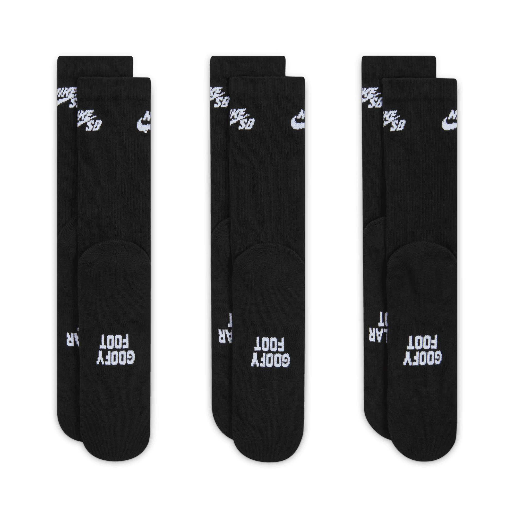 Nike SB Everyday Elevated 3-Pack Crew Socks - Black