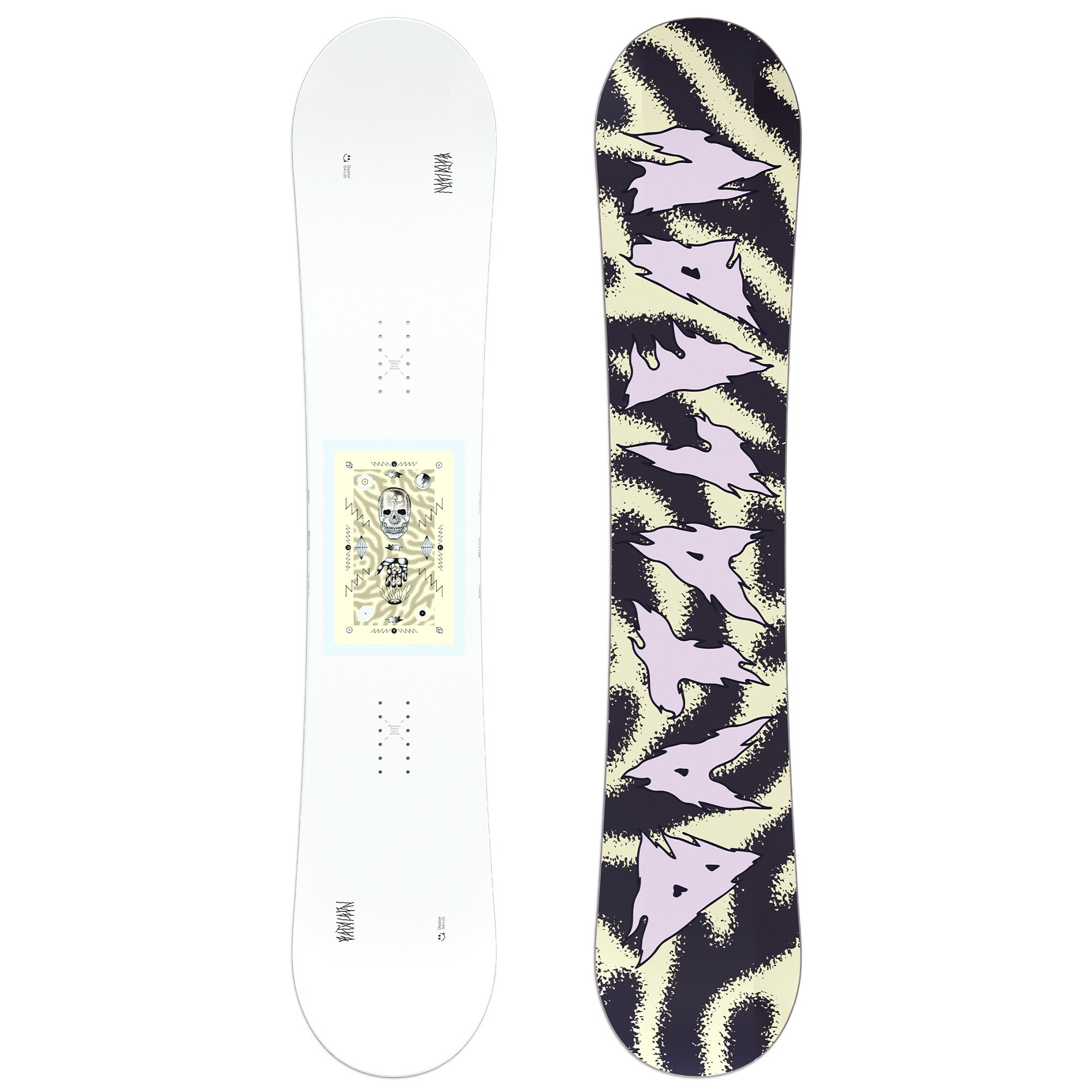 2026 Bataleon Disaster snowboard with white top and pink and yellow base