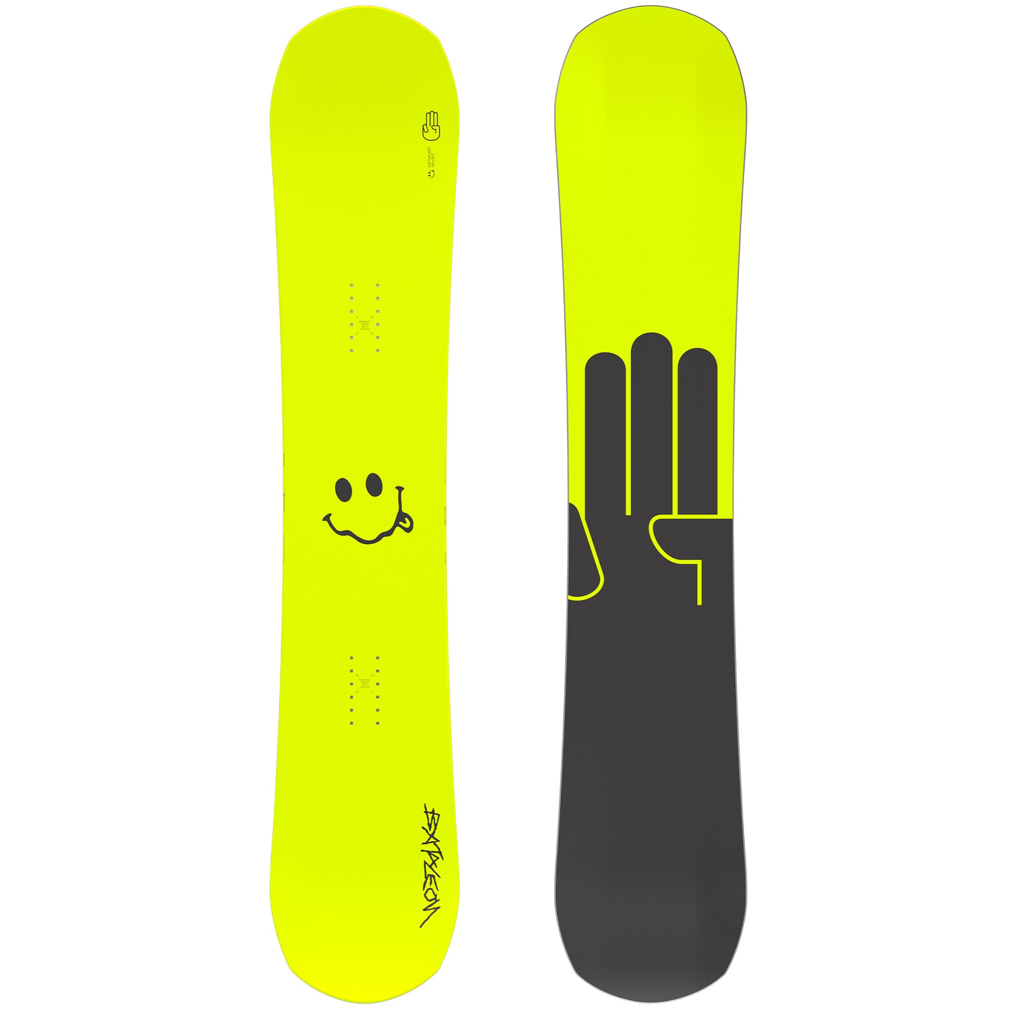 2026 20Y Bataleon Evil Twin Snowboard neon yellow with a smily face