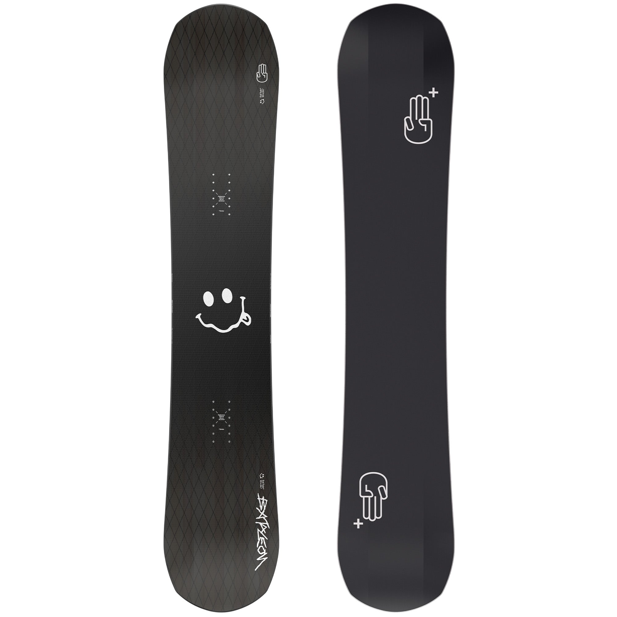 2026 Bataleon Evil Twin+ snowbaord all black with a smily face
