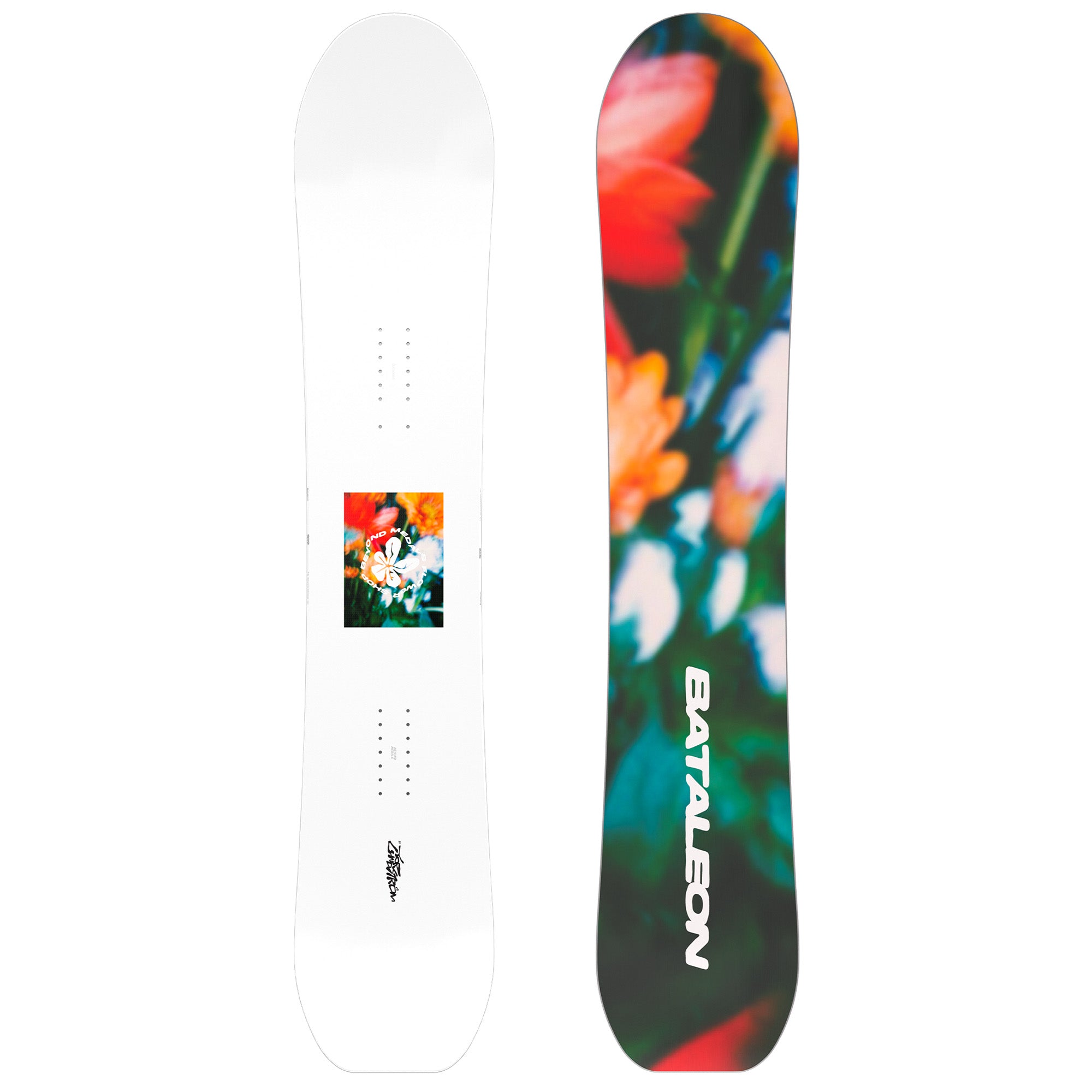 2026 Beyond Medals Bataleon Tornado snowboard with multicolor flower ase and white top sheet