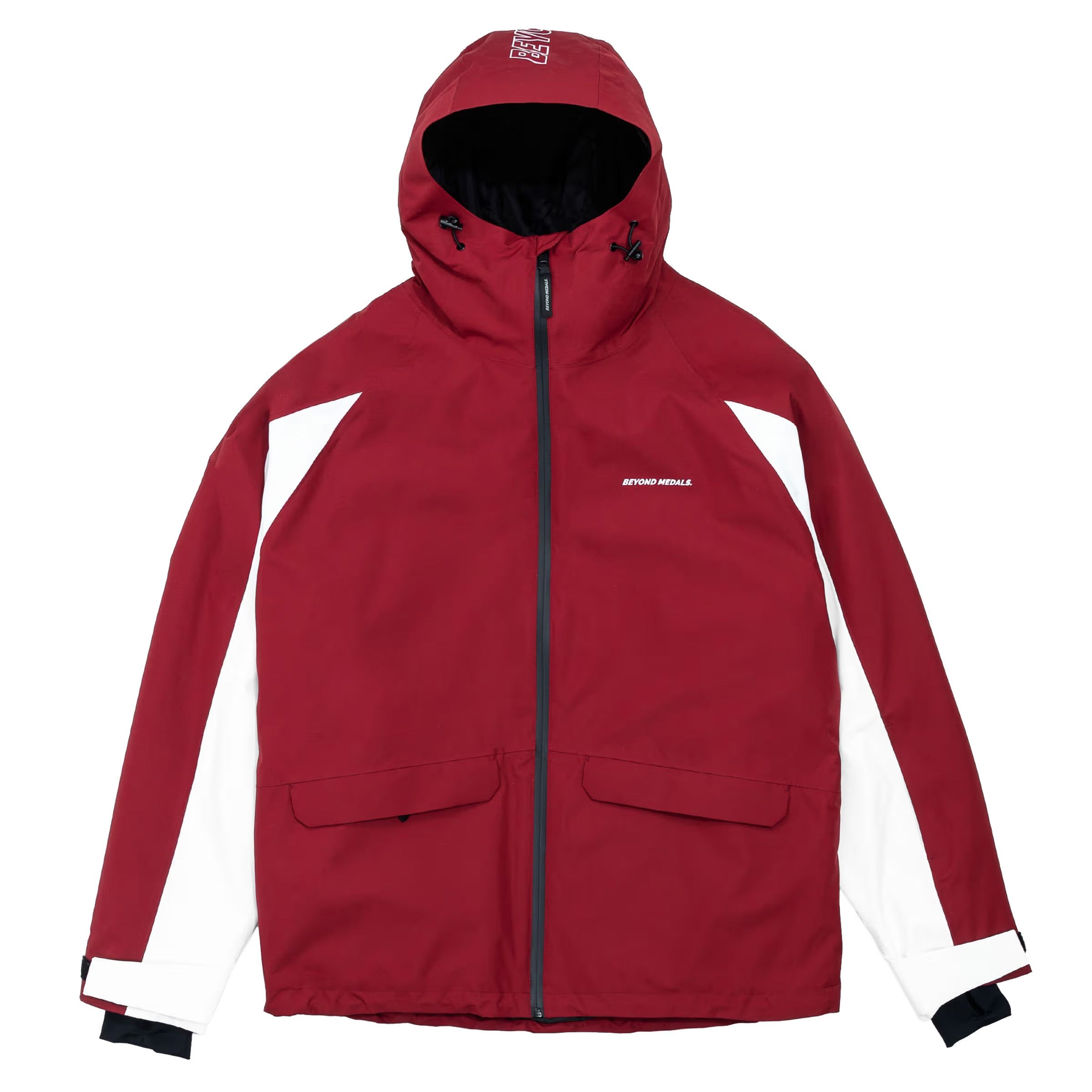Red Nastolgia Beyond Medals snowboard jacket with white panels