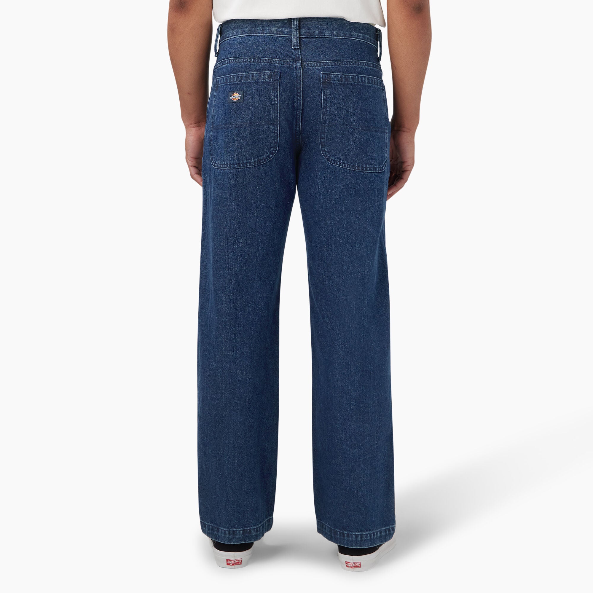 Stonewashed Indigo Blue Dickies DUR05 Loose Double Knee Jeans Back