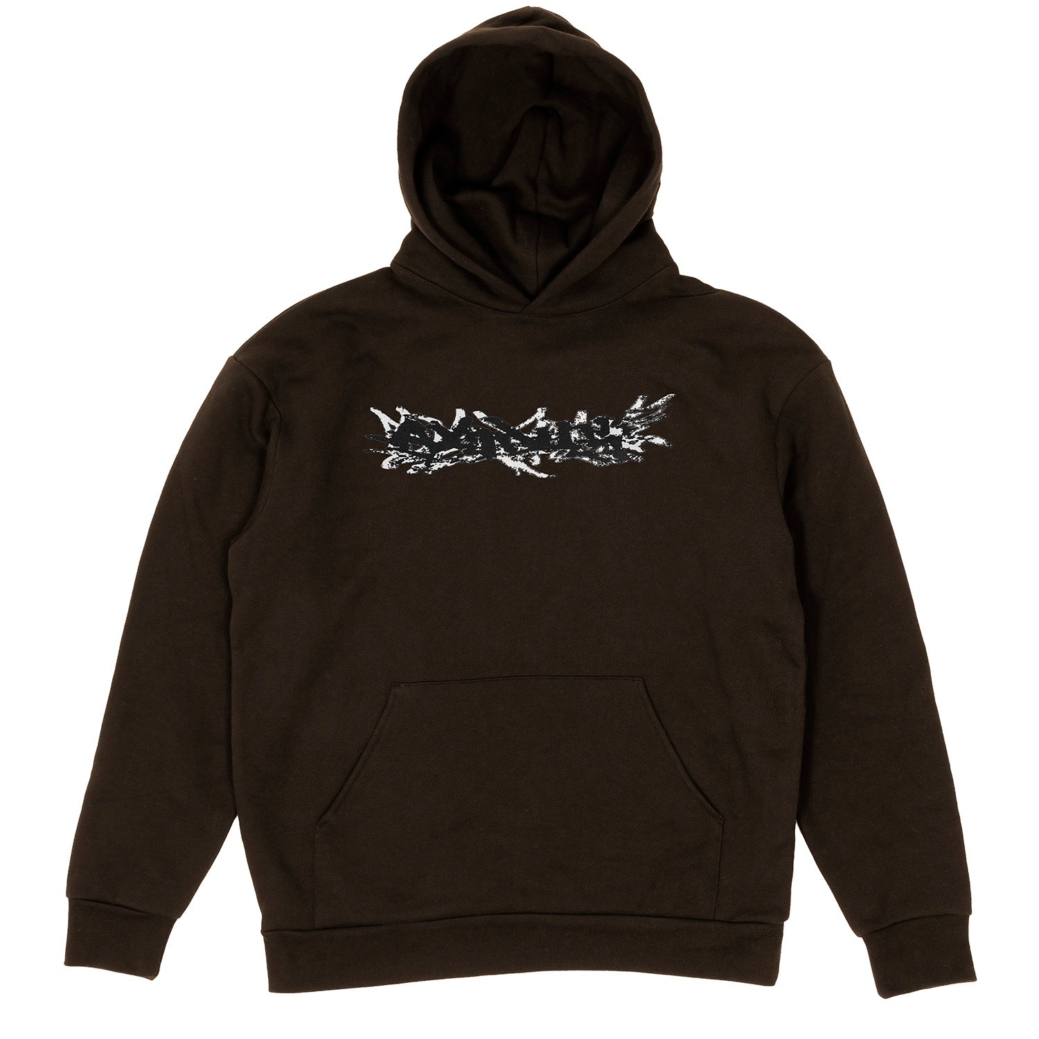 Dark Brown Exodus skateboarding hoodie with graffiti logo
