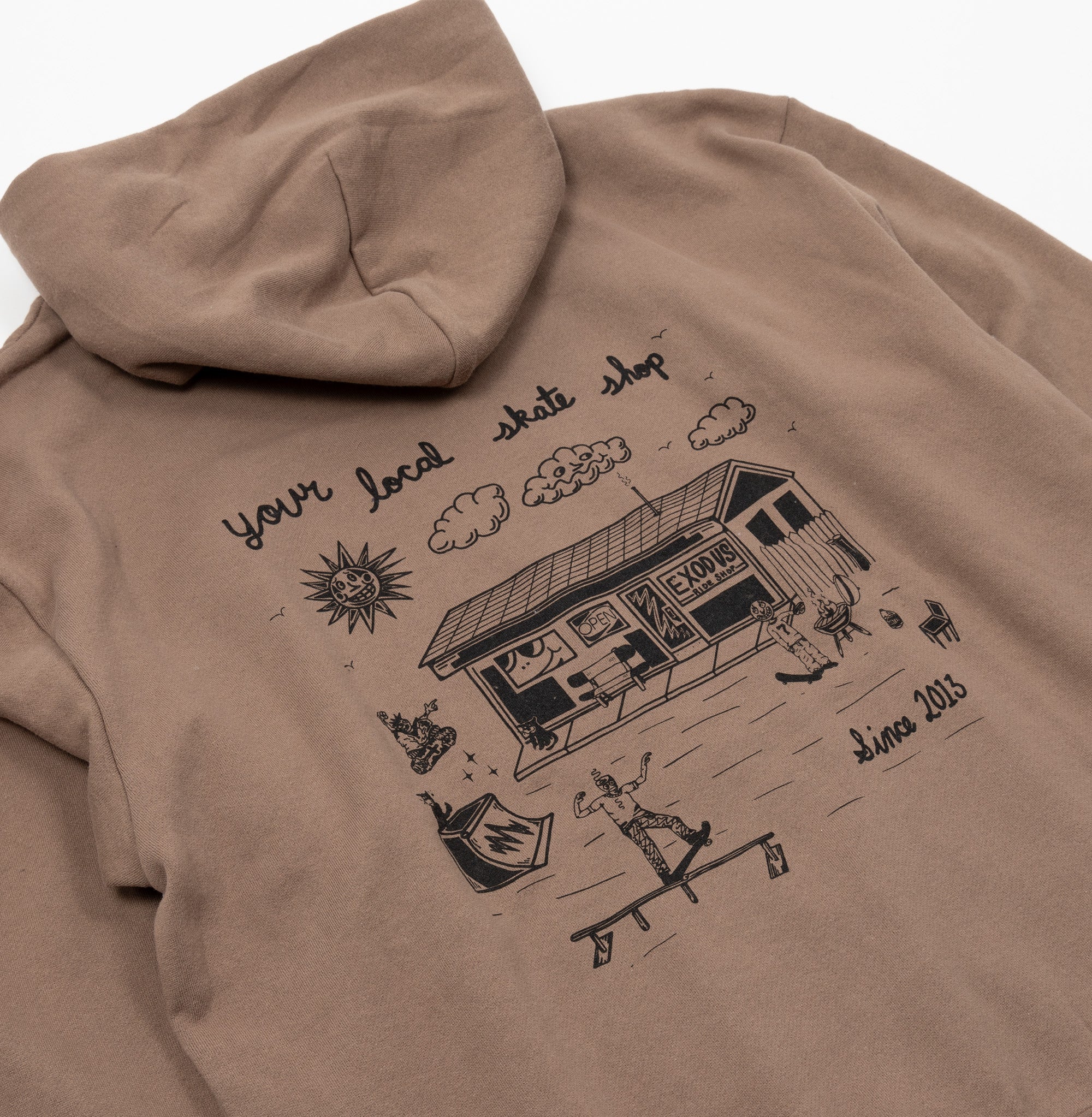 Brown Exodus Your Local Hoodie Close Up